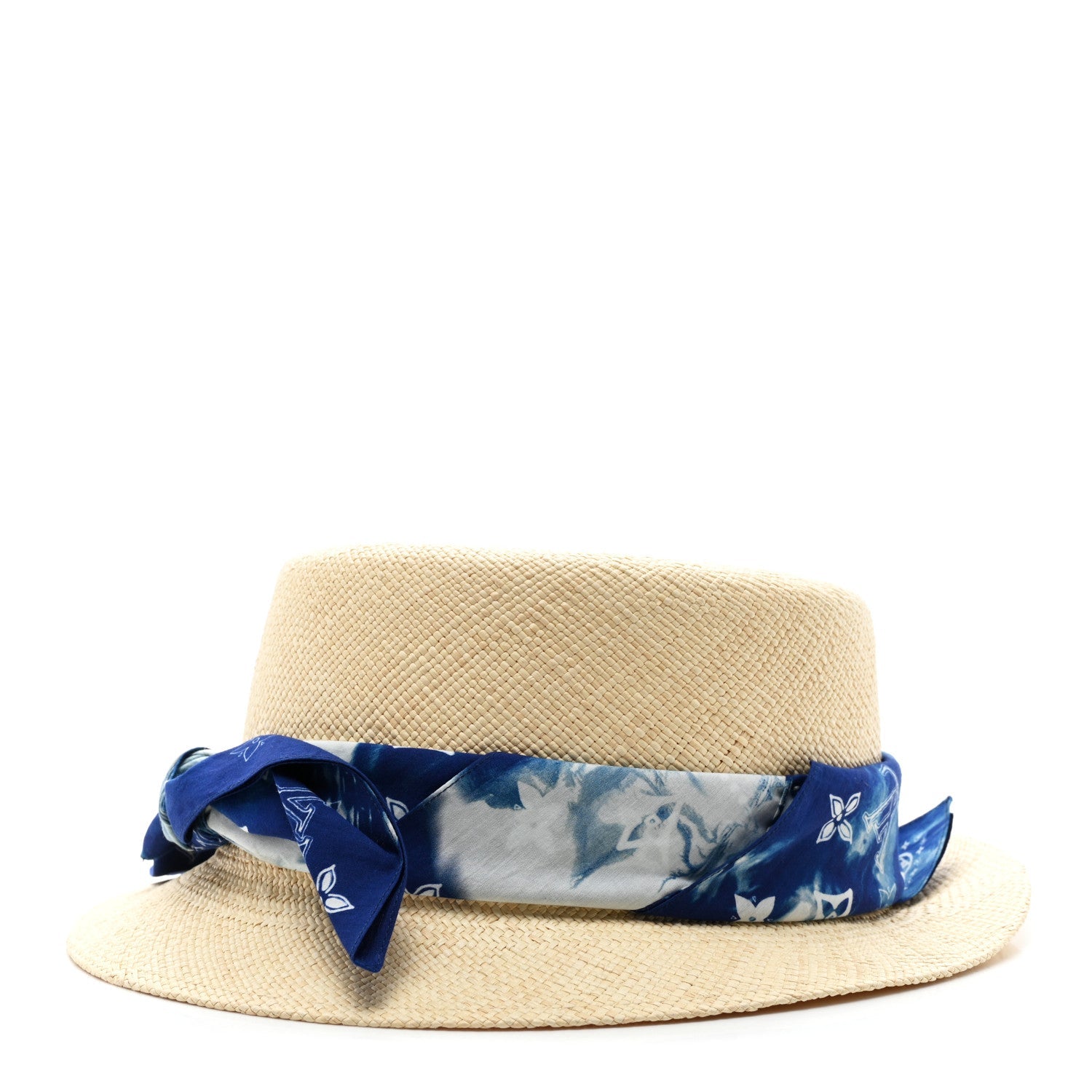 Straw Monogram Bandana Hat Blue