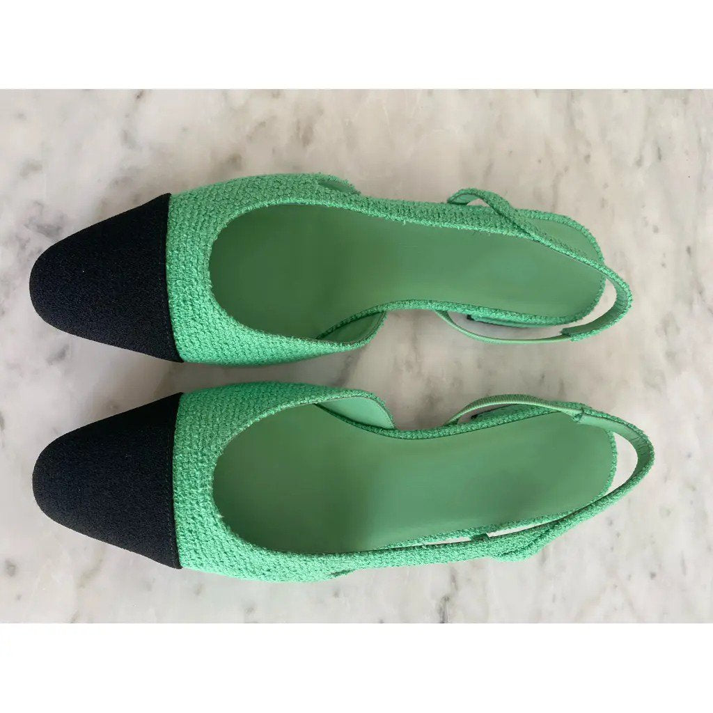 high heel 50 slingbacks green black lambskin tweed