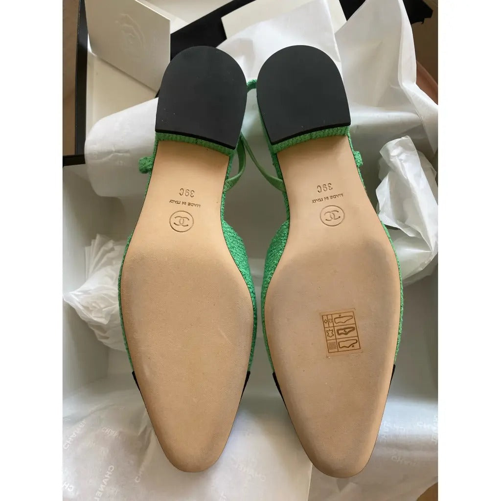 high heel 50 slingbacks green black lambskin tweed