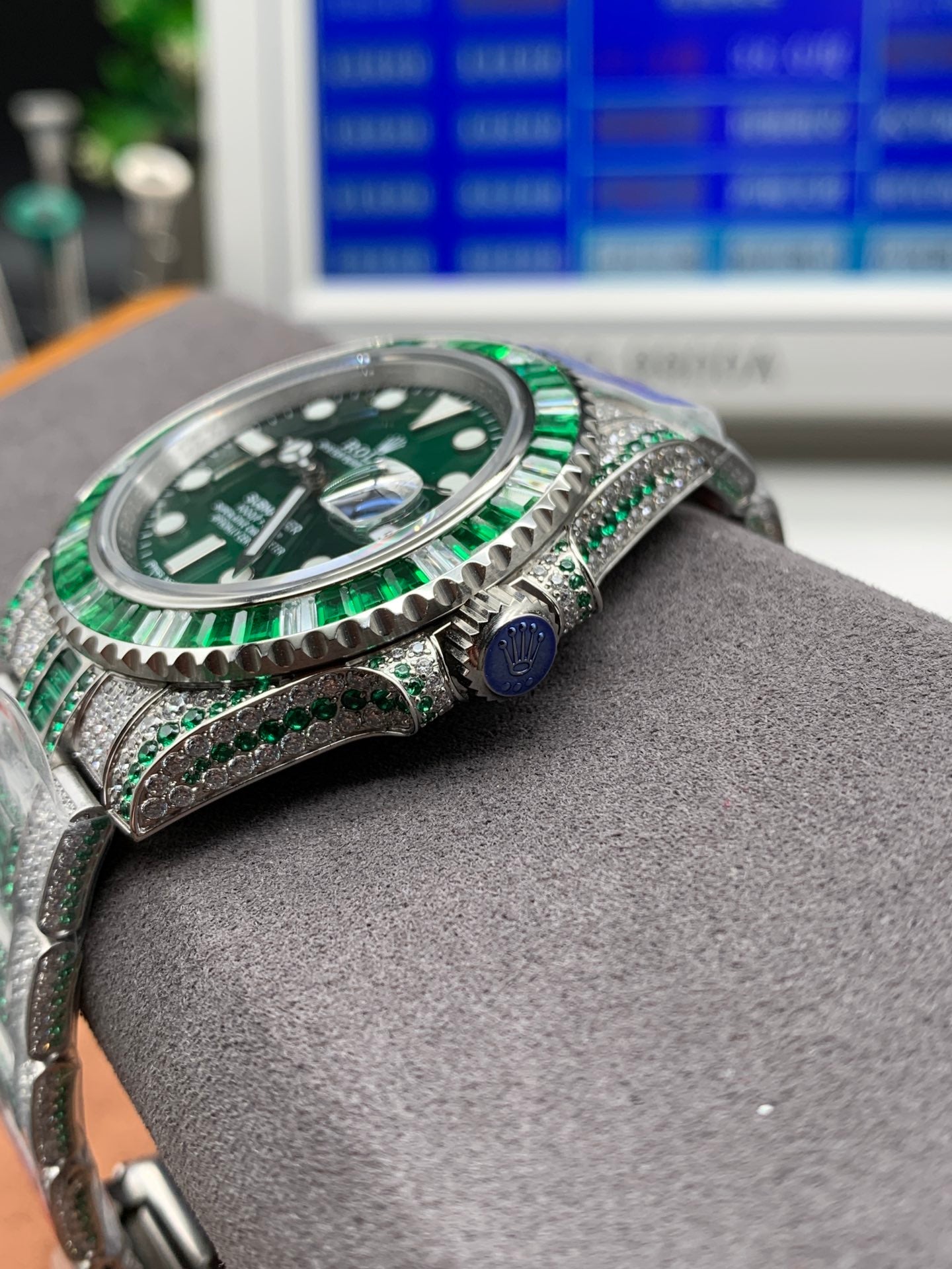 Rolex Submariner with Green Emerald and Diamond Bezel/Case/Bracelet