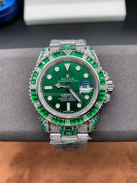 Rolex Submariner with Green Emerald and Diamond Bezel/Case/Bracelet