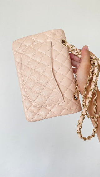 CC classic flap bag 23 pink beige caviar lamskin