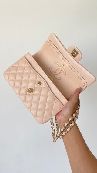 CC classic flap bag 23 pink beige caviar lamskin