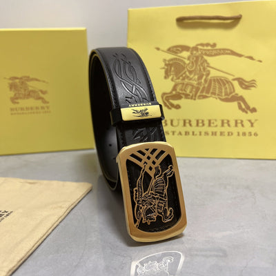 Luxury Style Black Leather Belt with Unique Buckle
