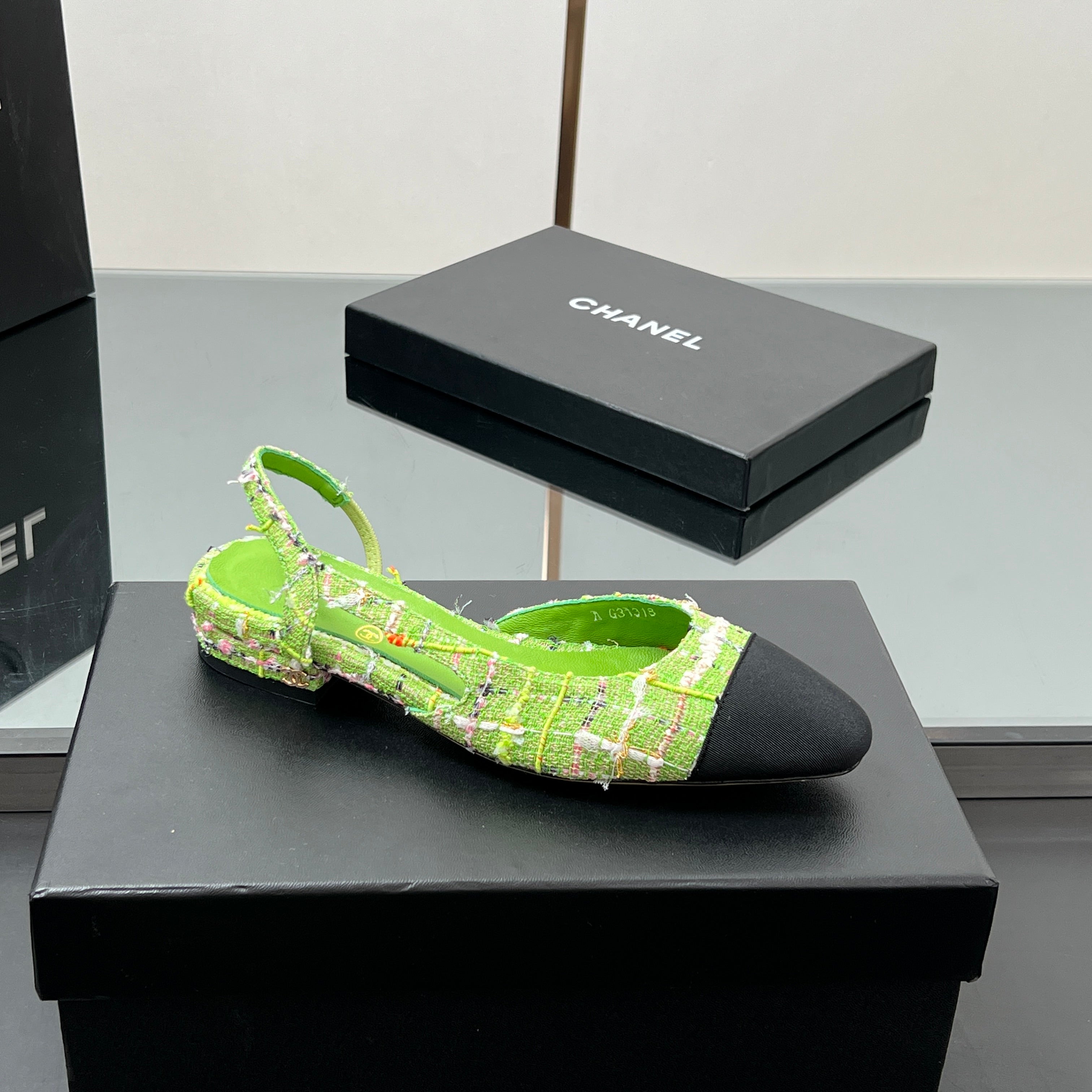 CC Slingback Tweed Green Sheepskin 362815