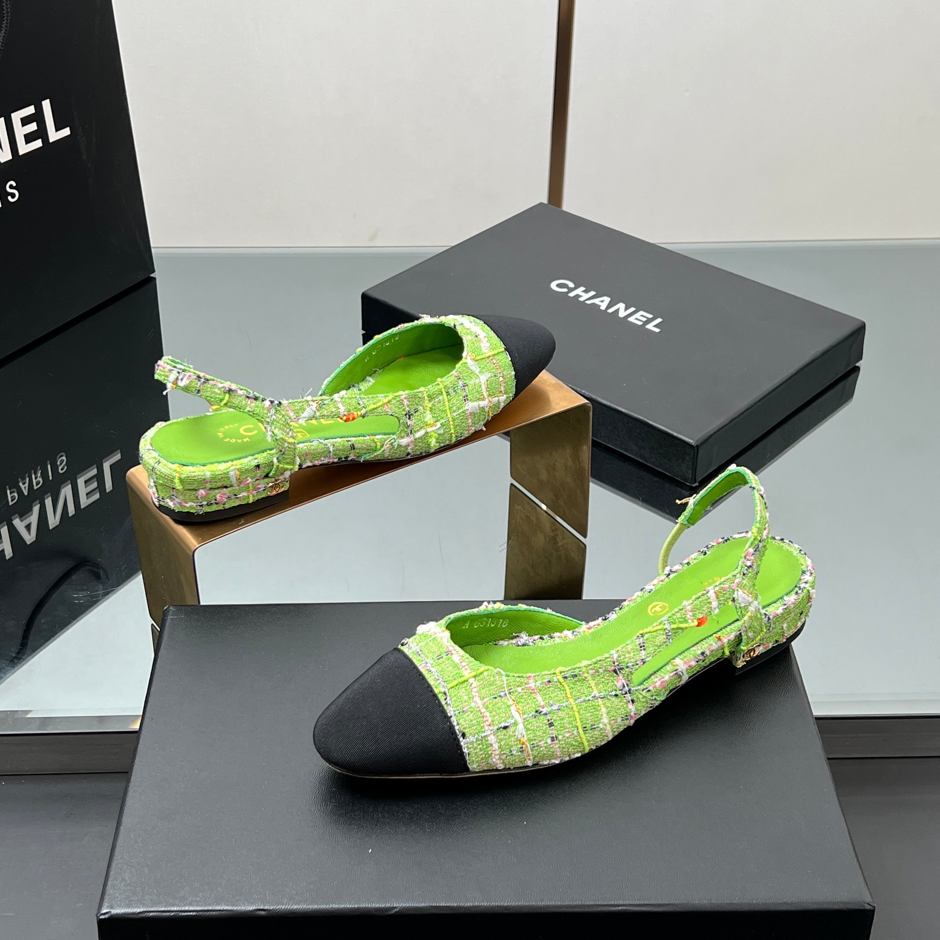 CC Slingback Tweed Green Sheepskin 362815