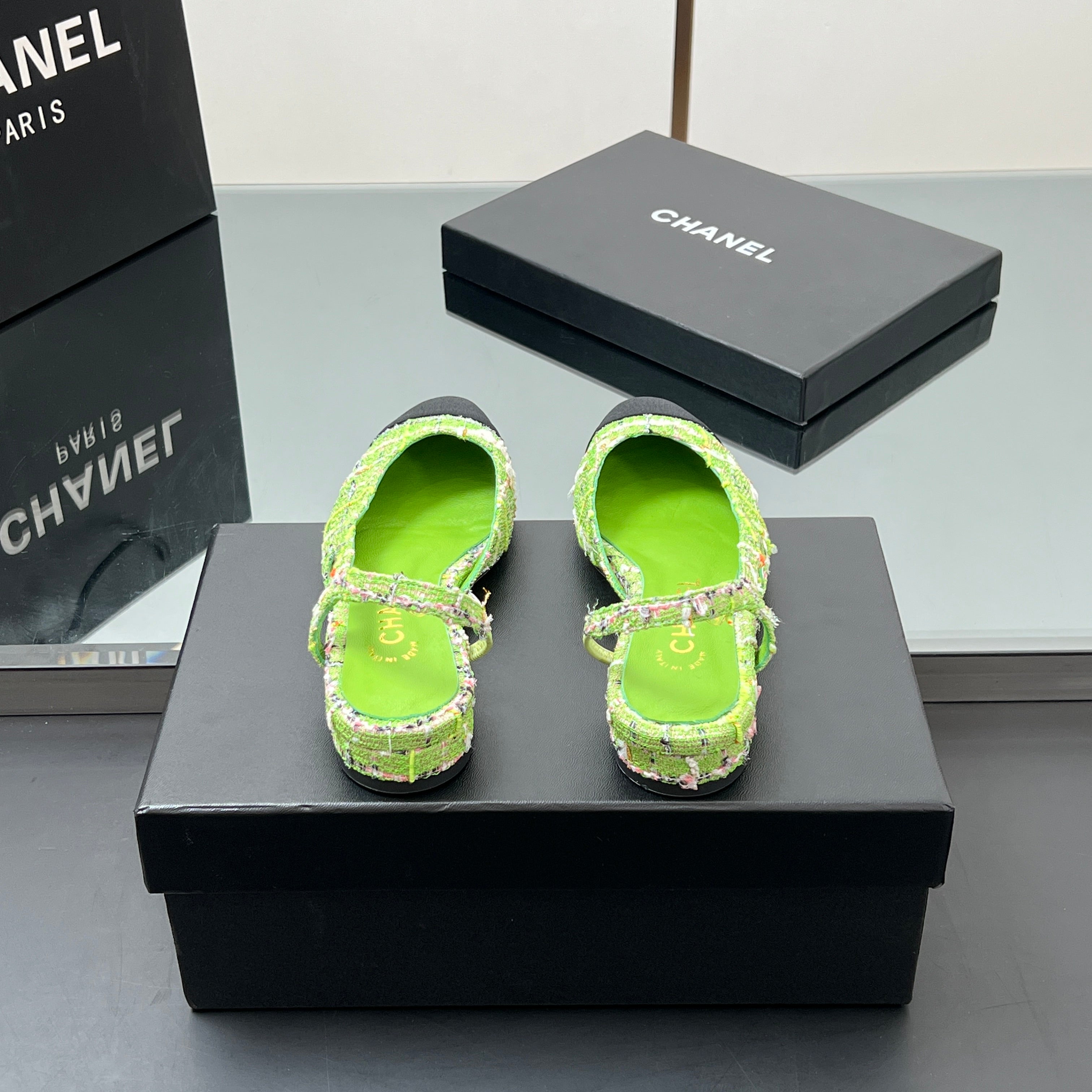 CC Slingback Tweed Green Sheepskin 362815