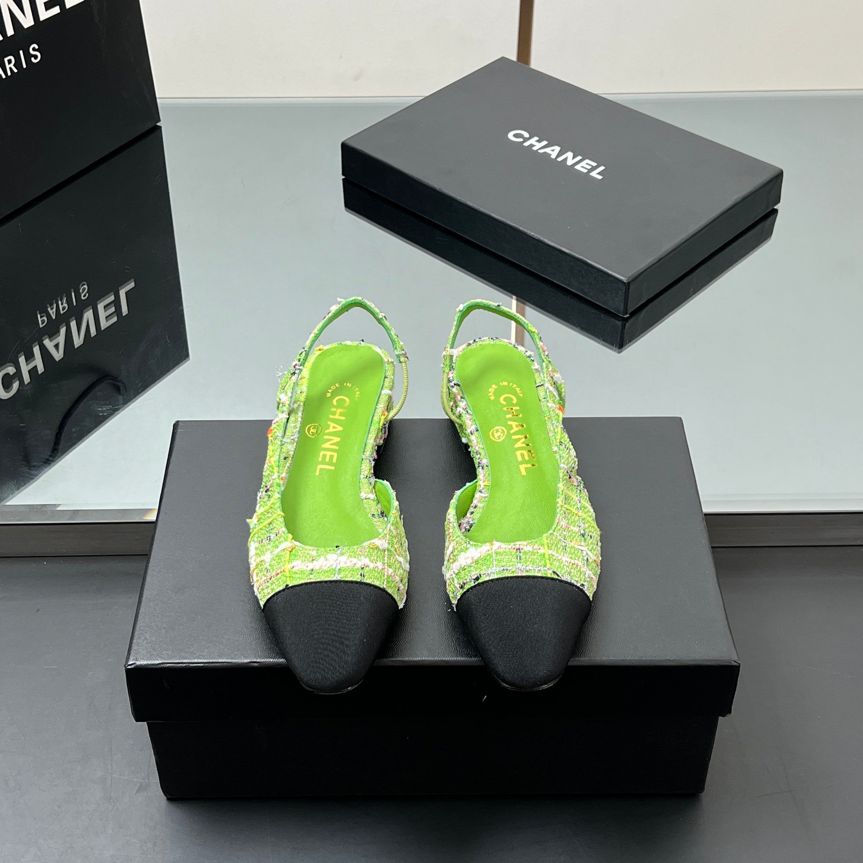 CC Slingback Tweed Green Sheepskin 362815