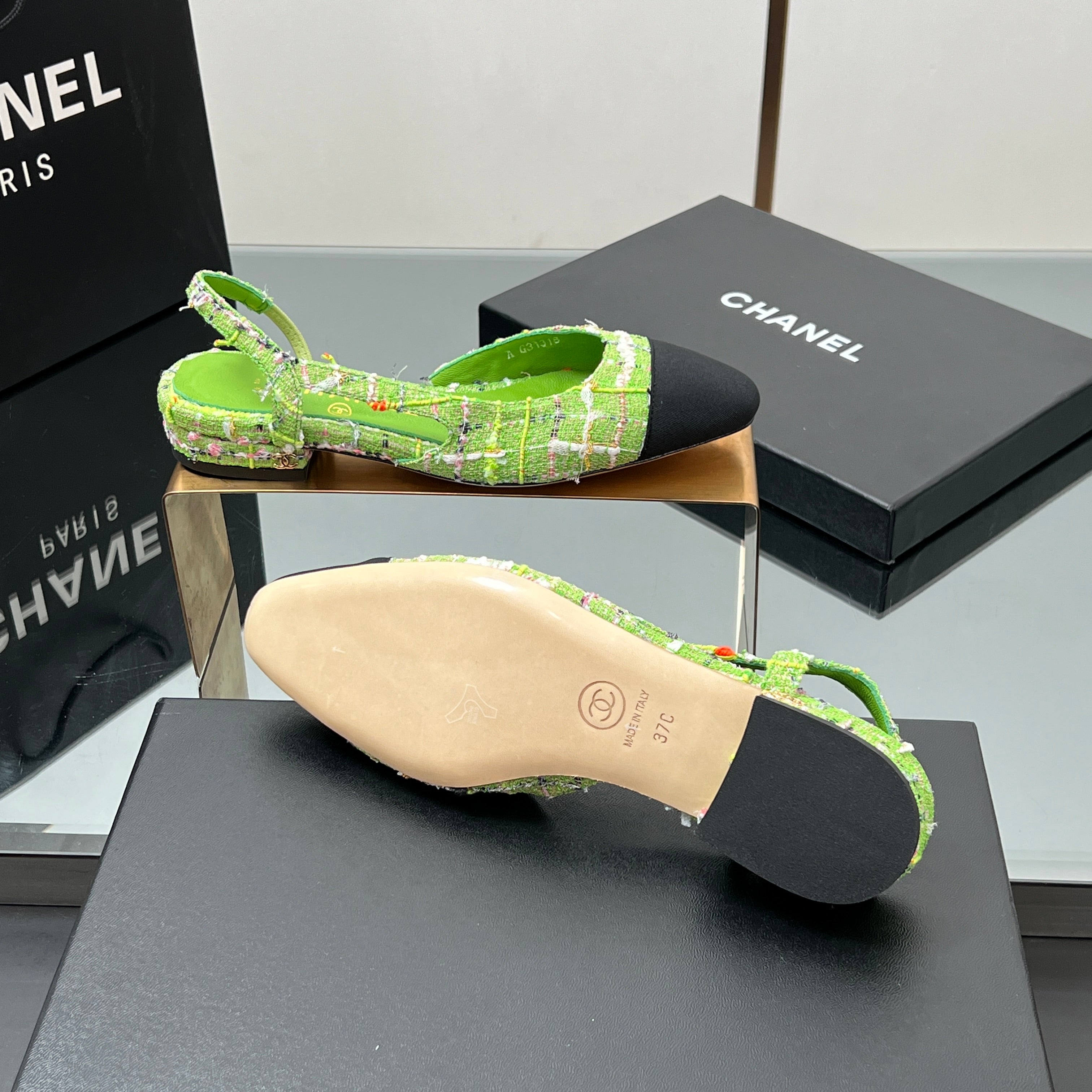 CC Slingback Tweed Green Sheepskin 362815