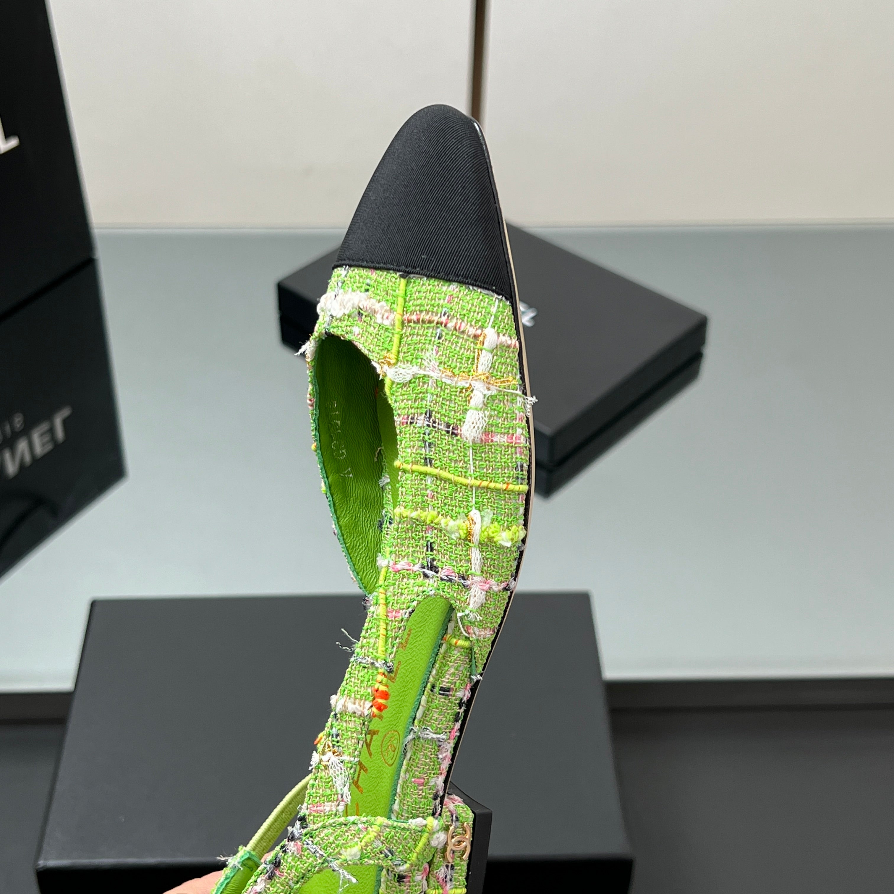 CC Slingback Tweed Green Sheepskin 362815