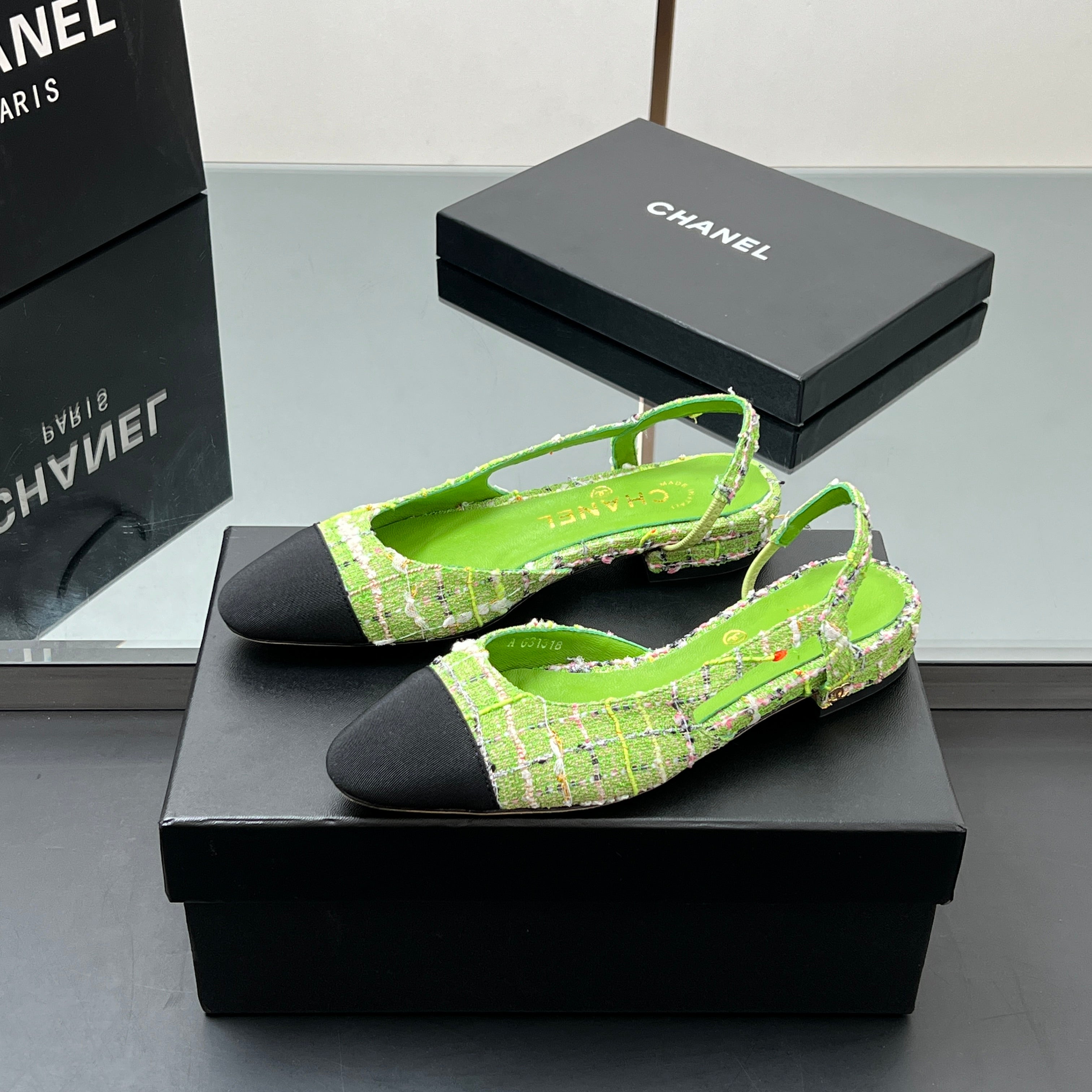 CC Slingback Tweed Green Sheepskin 362815