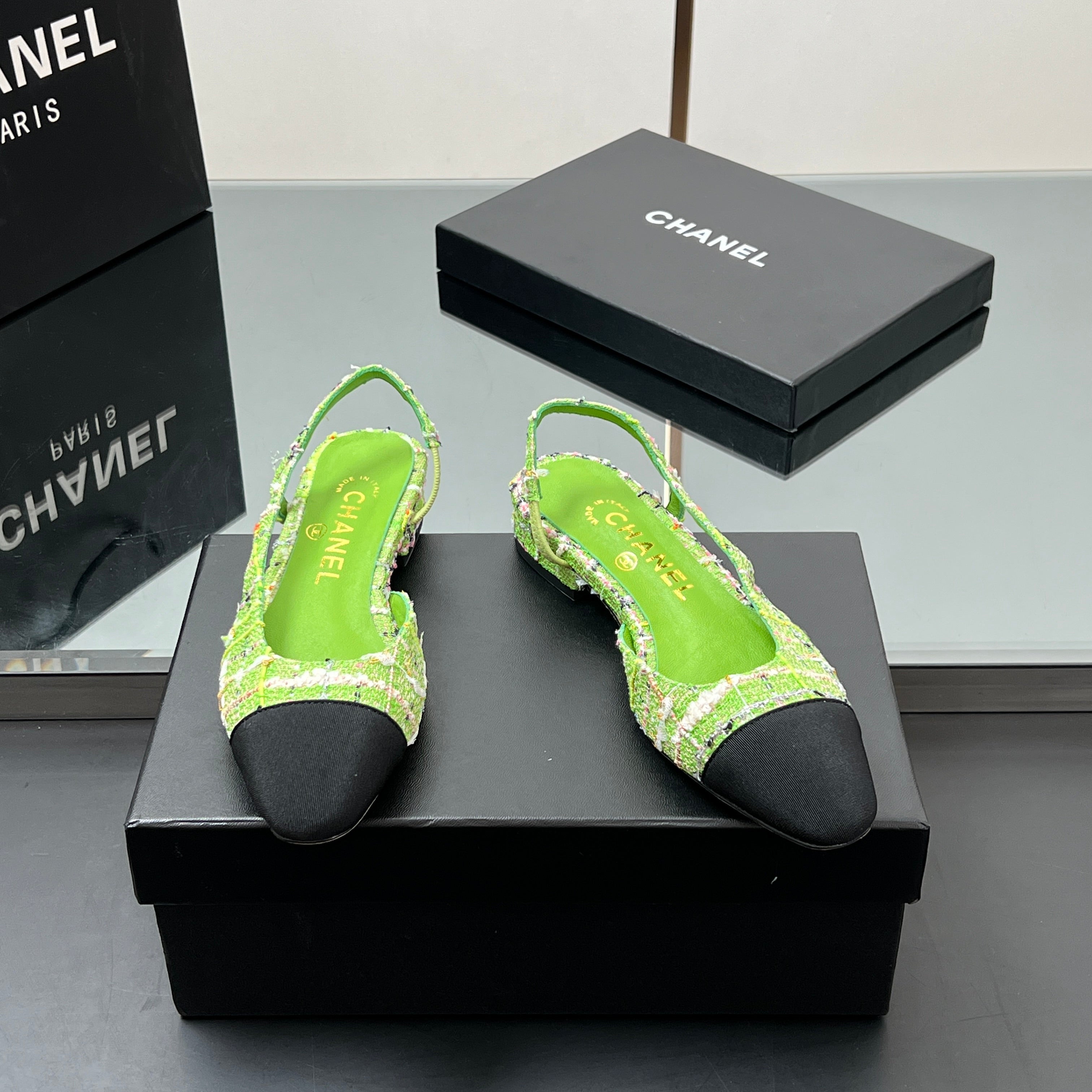 CC Slingback Tweed Green Sheepskin 362815