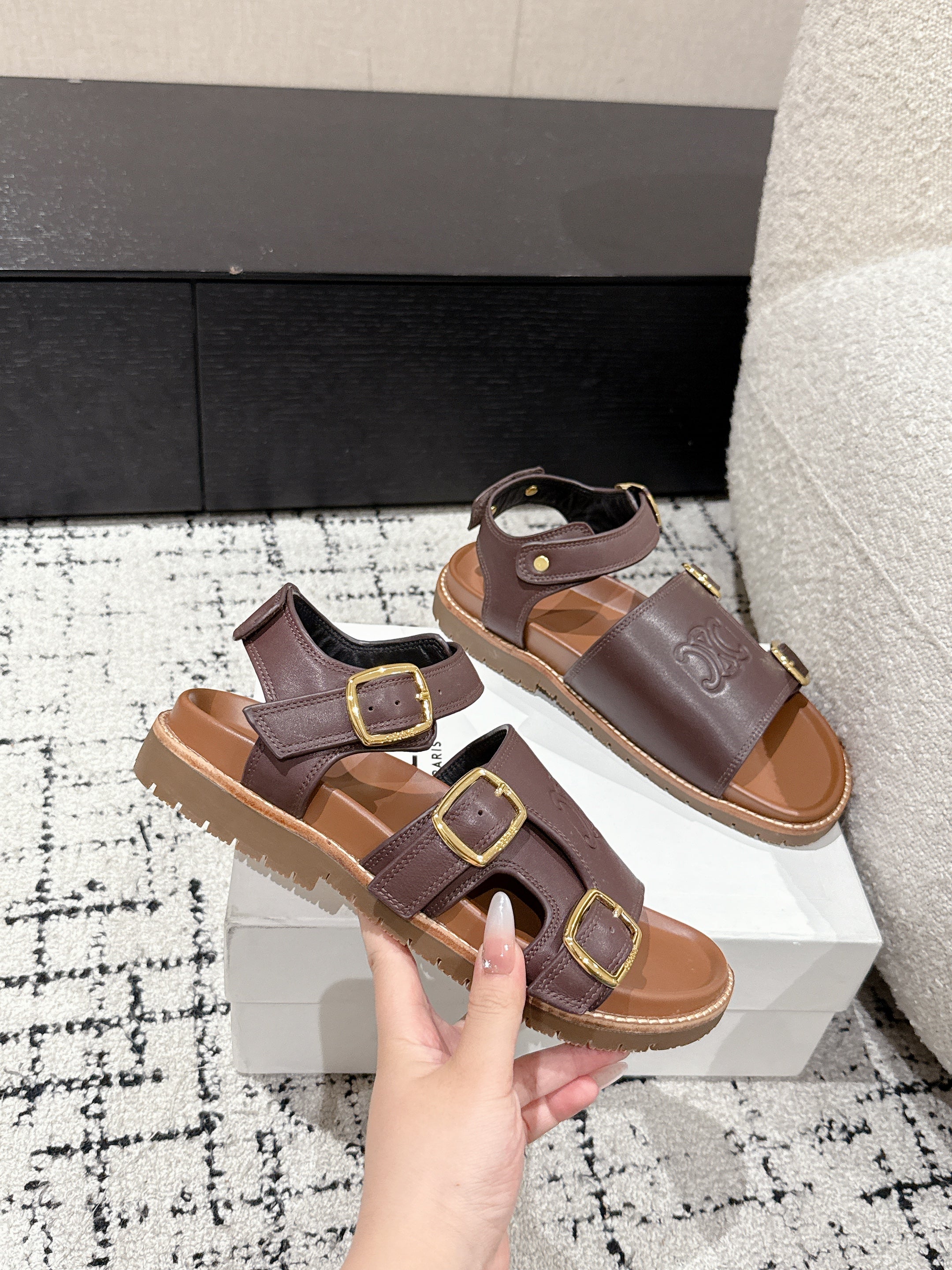 CELINE 25C Dad Sandal Mule Hickory Brown Cowhide 232352