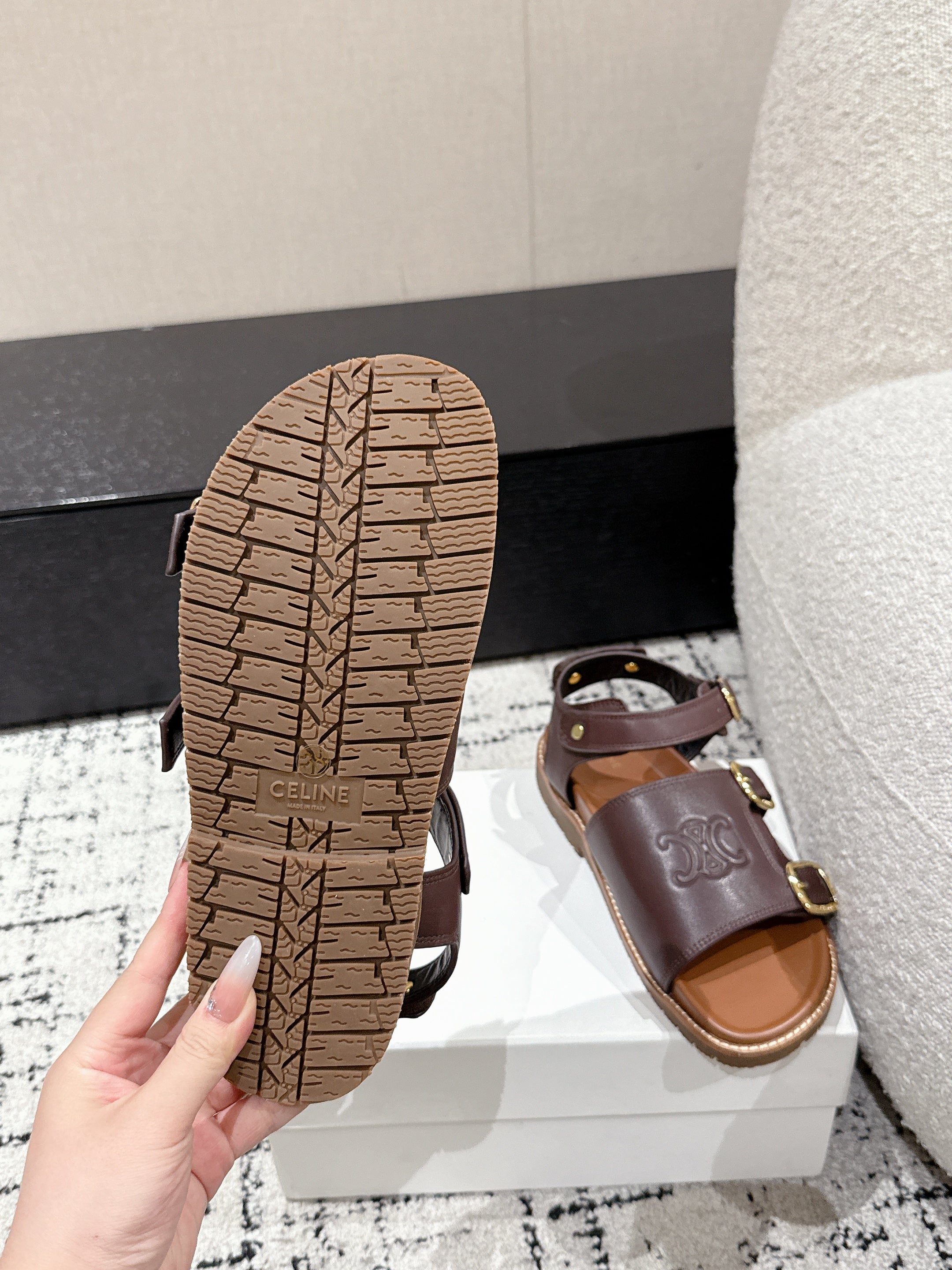 CELINE 25C Dad Sandal Mule Hickory Brown Cowhide 232352