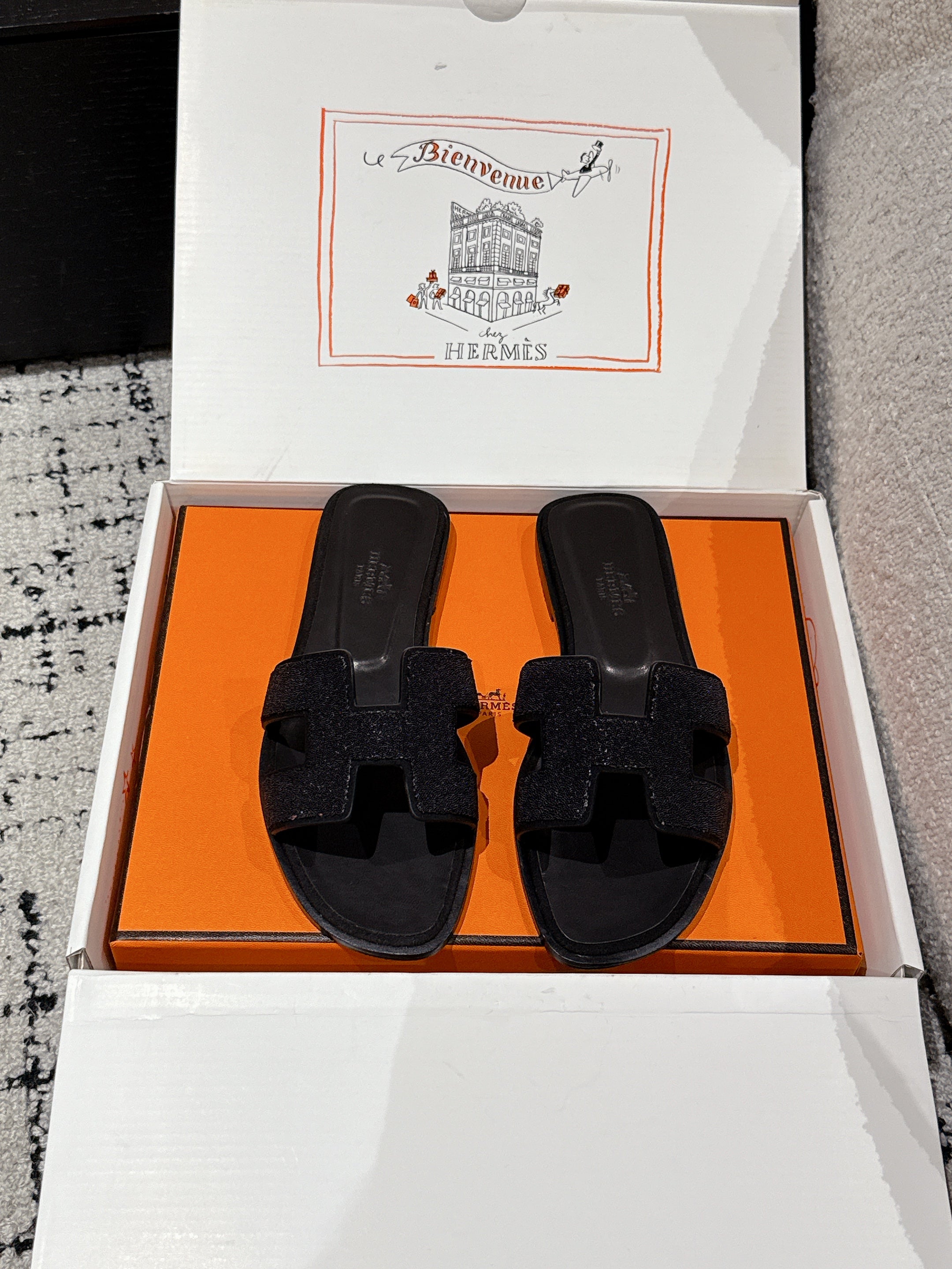 HM 25 Oran Glitter Sandal All Black Calfskin