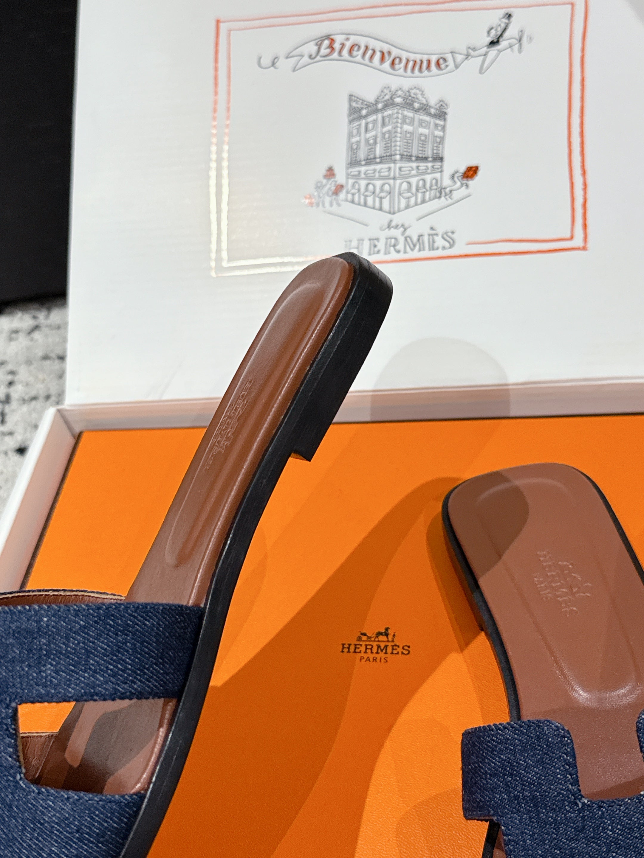 HM 25 Oran Sandal Brown Calfskin Dark Blue Denim