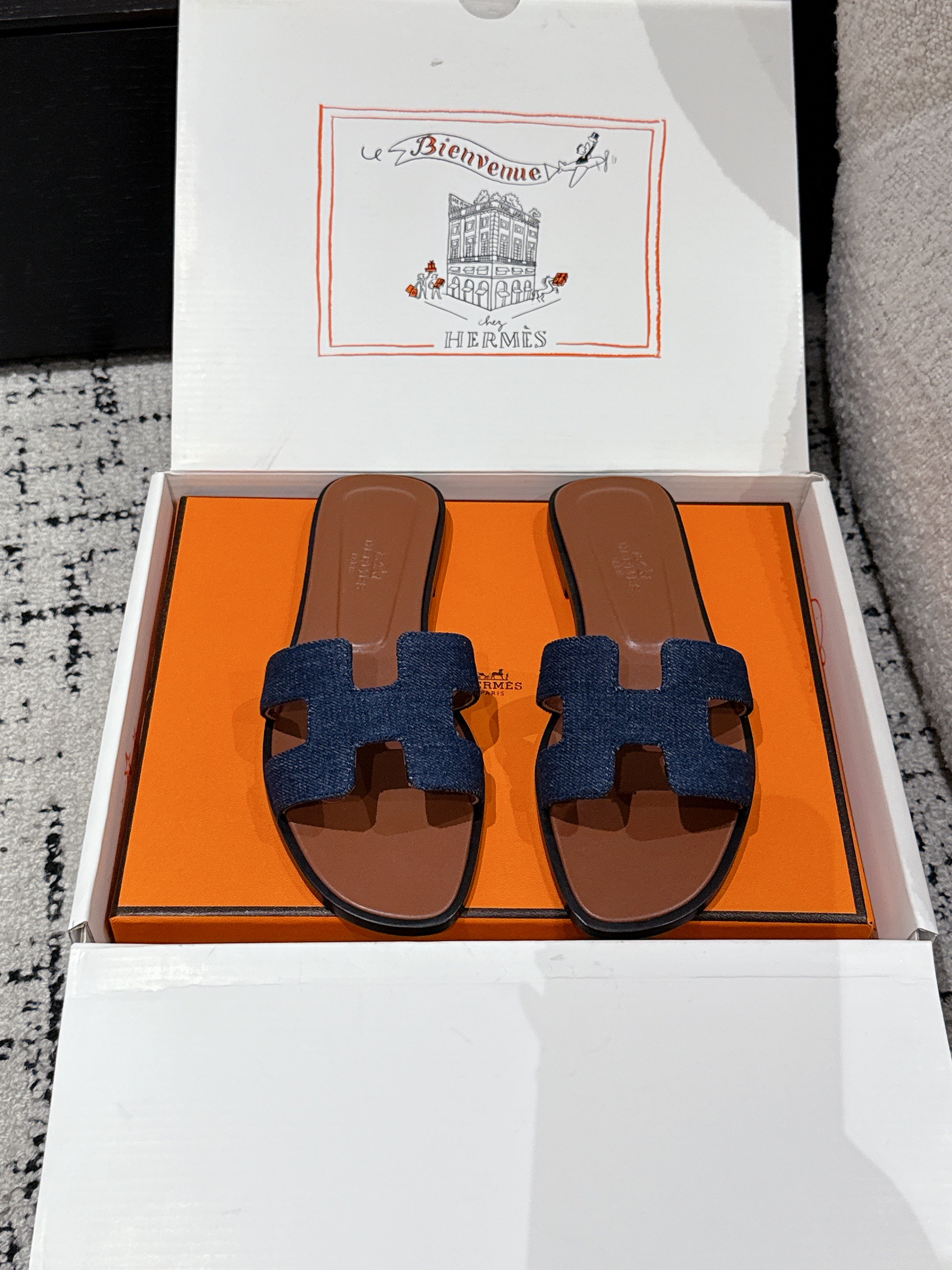 HM 25 Oran Sandal Brown Calfskin Dark Blue Denim