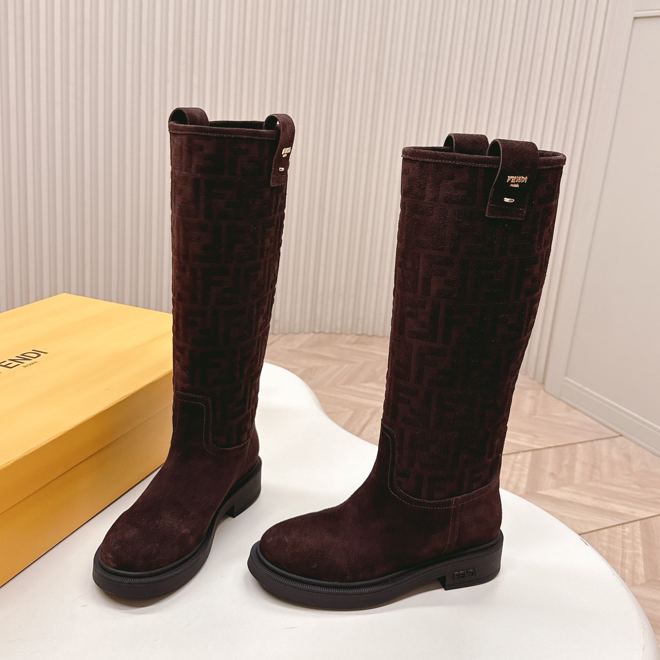 Fendi 25 high boots deep chocolate brown suede 500940