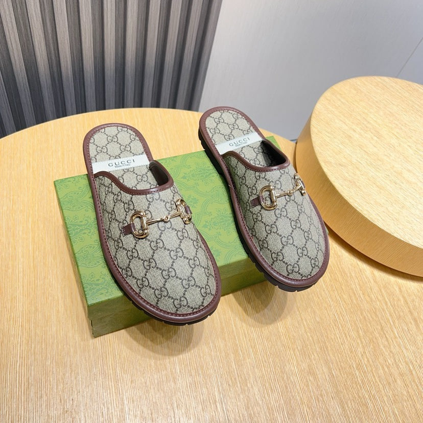 GG Men's Mule Brown Printed Fabric 544373