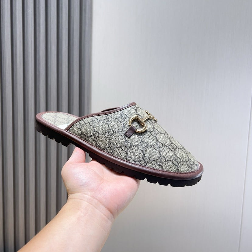 GG Men's Mule Brown Printed Fabric 544373