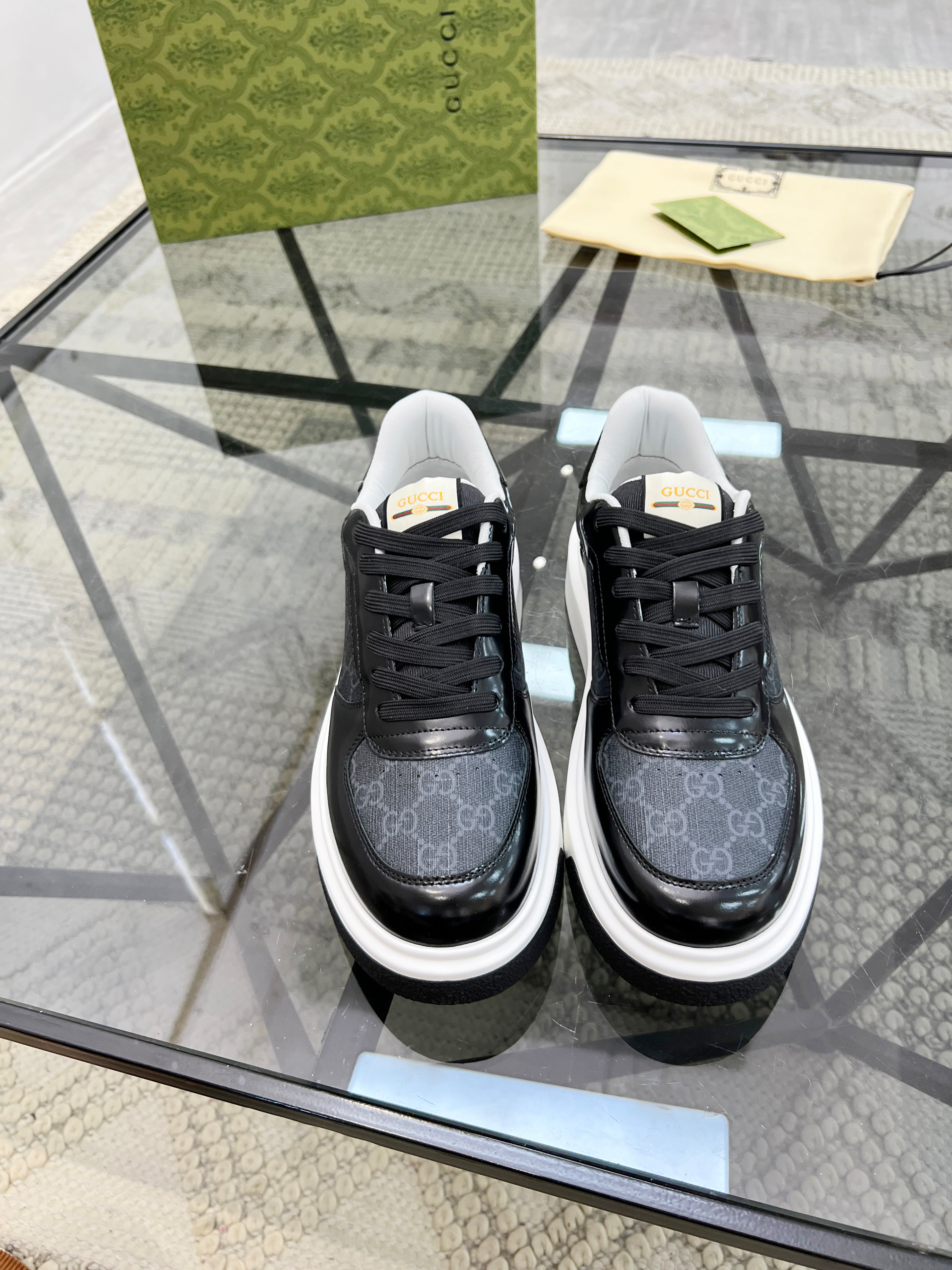 GG Men's Platform Sneaker Black Patent Leather 523472