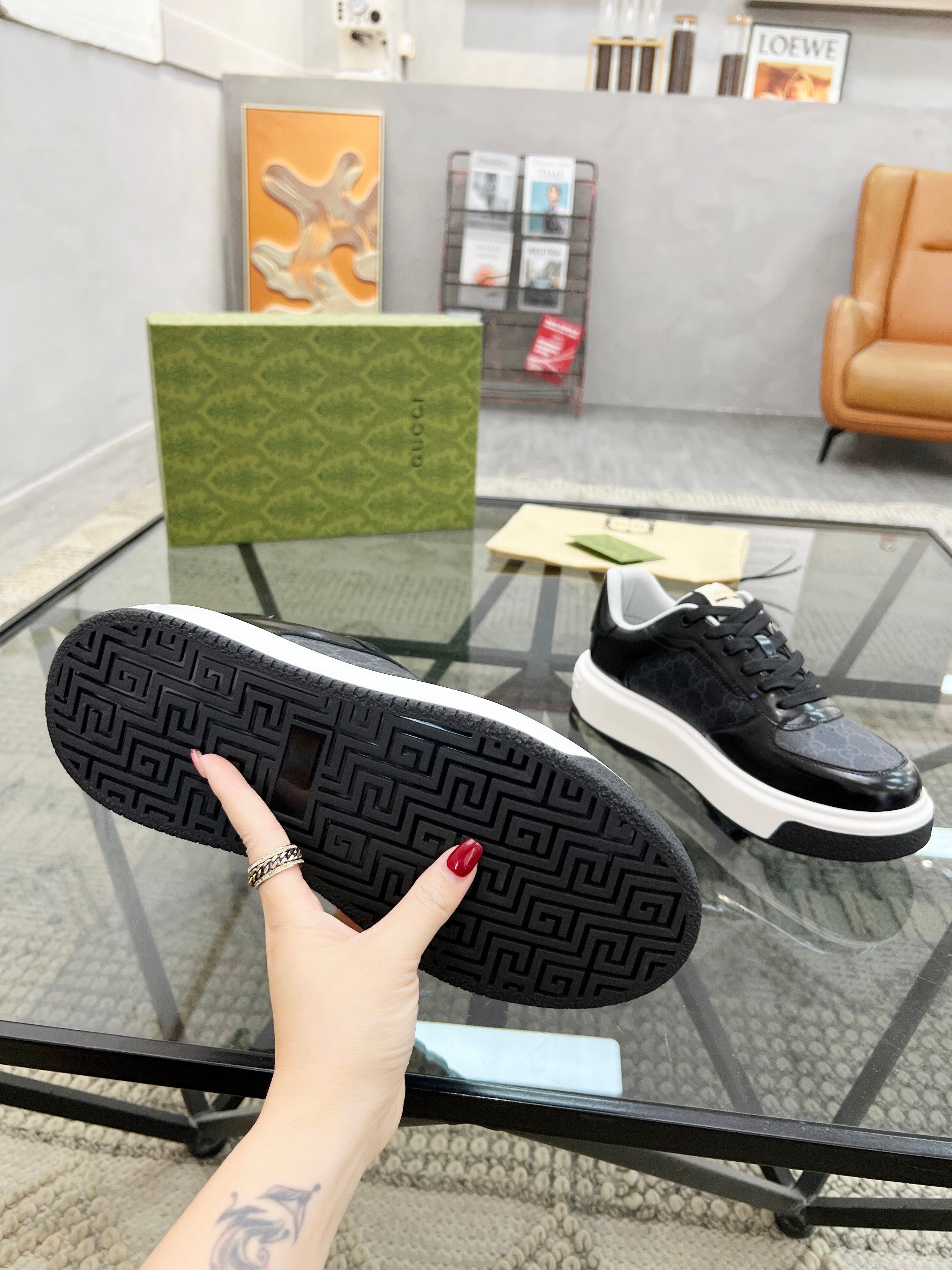 GG Men's Platform Sneaker Black Patent Leather 523472