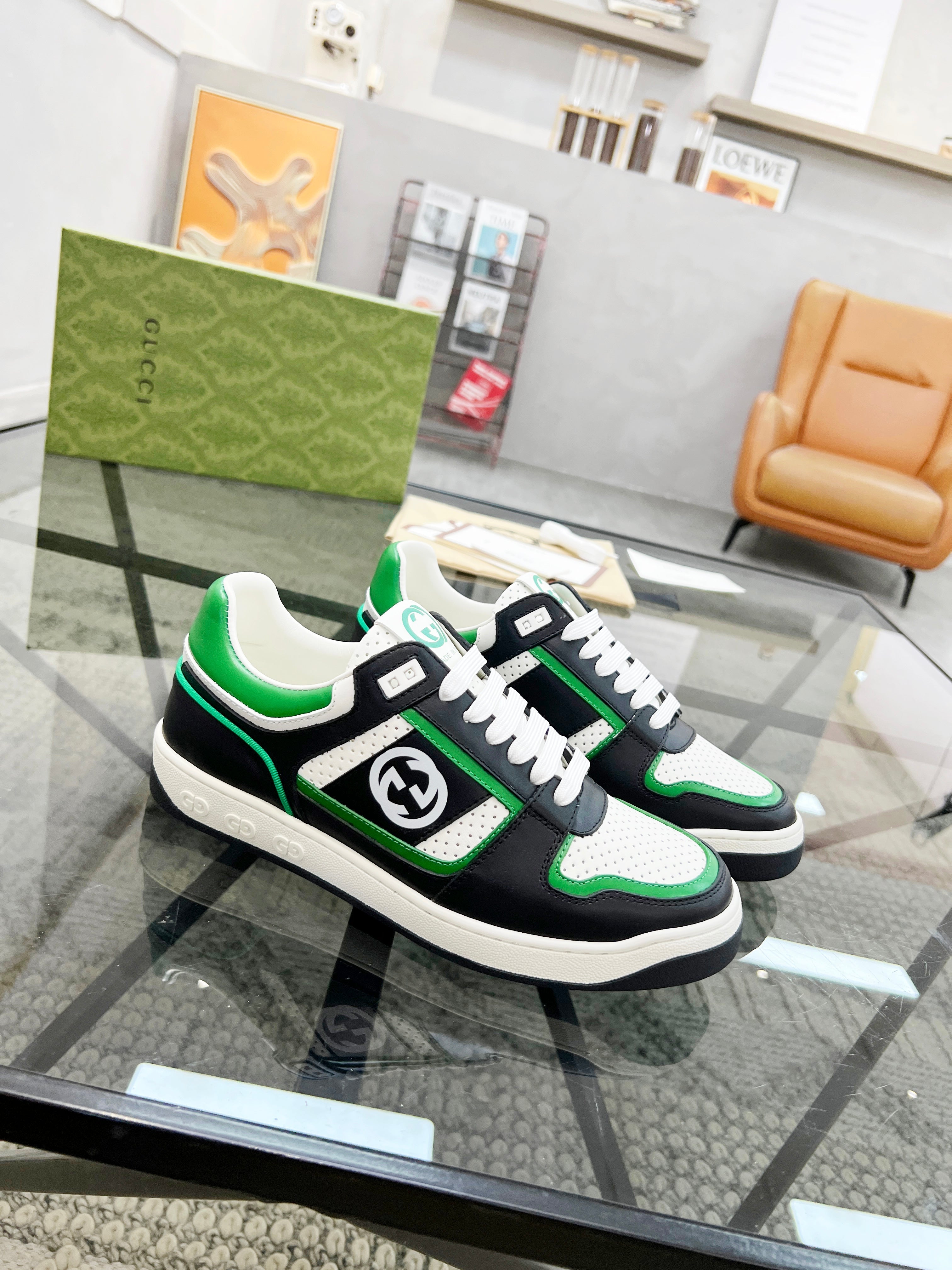 GG Men's Sneaker Green Black Cowhide 525900