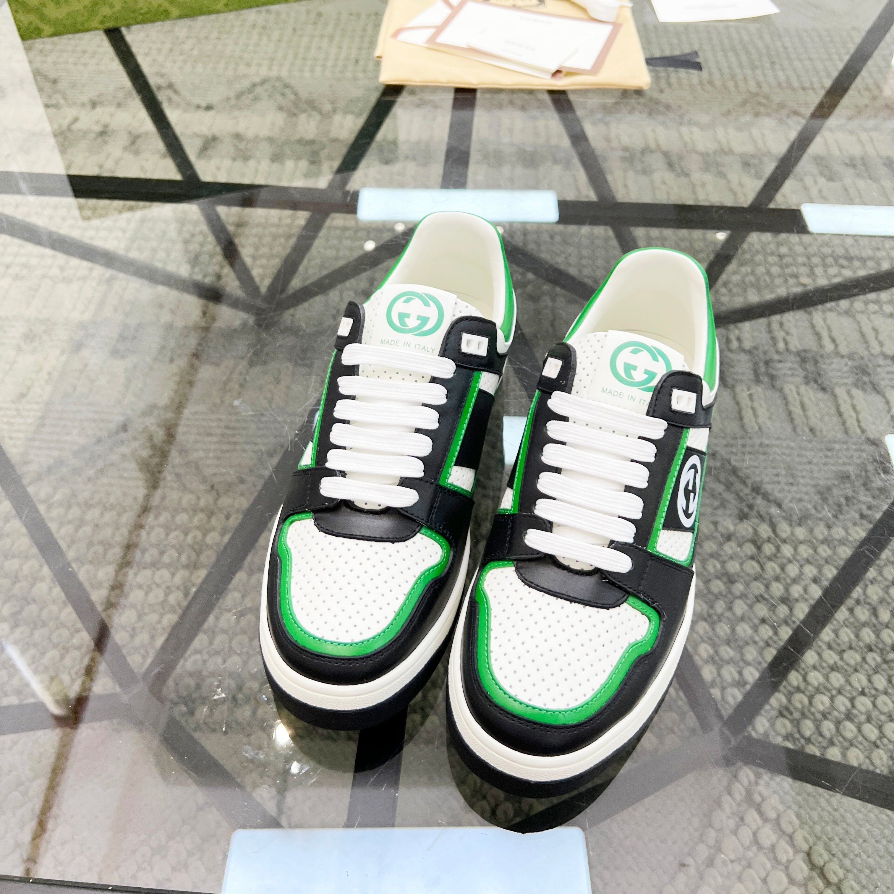 GG Men's Sneaker Green Black Cowhide 525900