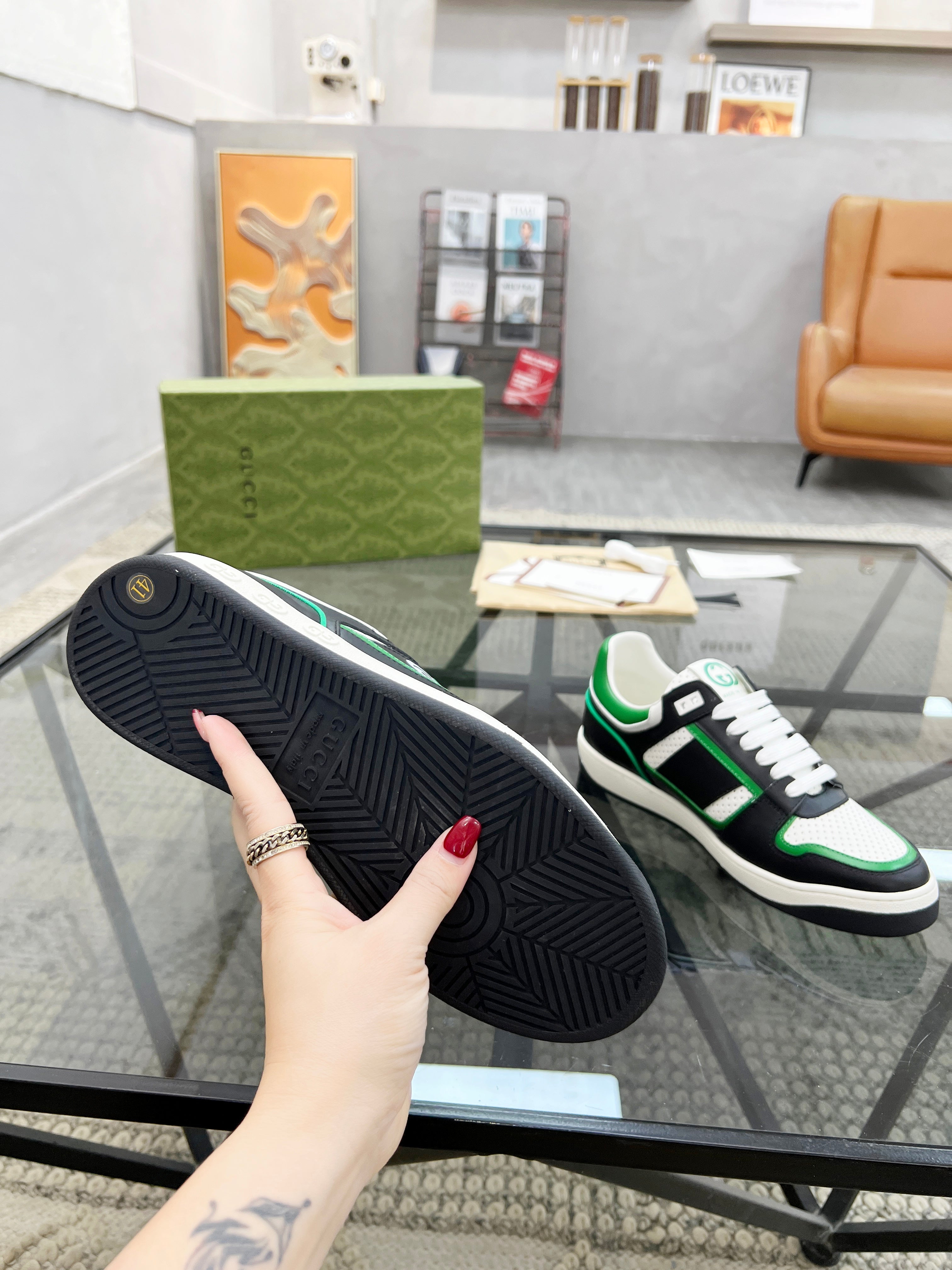 GG Men's Sneaker Green Black Cowhide 525900