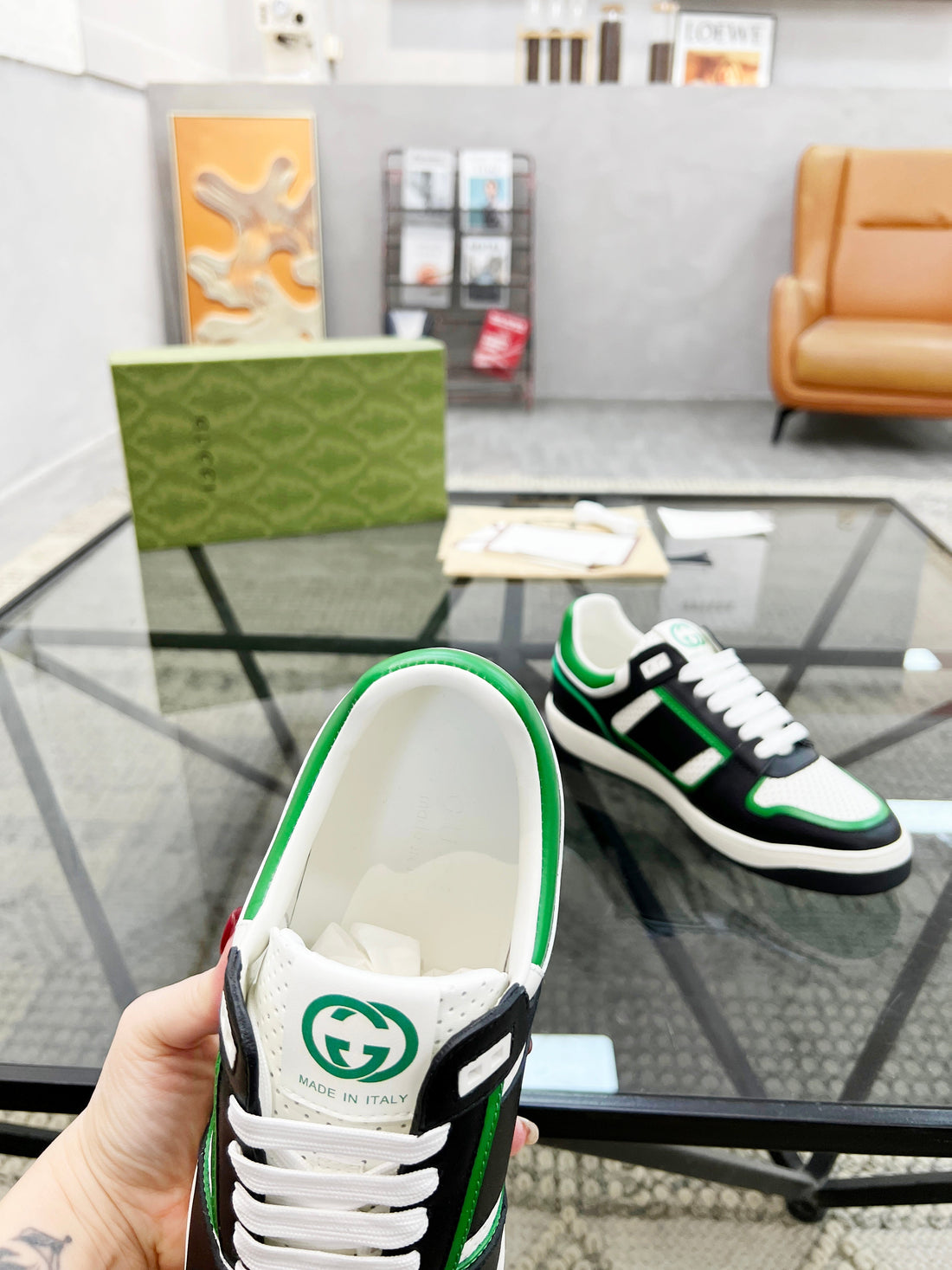 GG Men's Sneaker Green Black Cowhide 525900