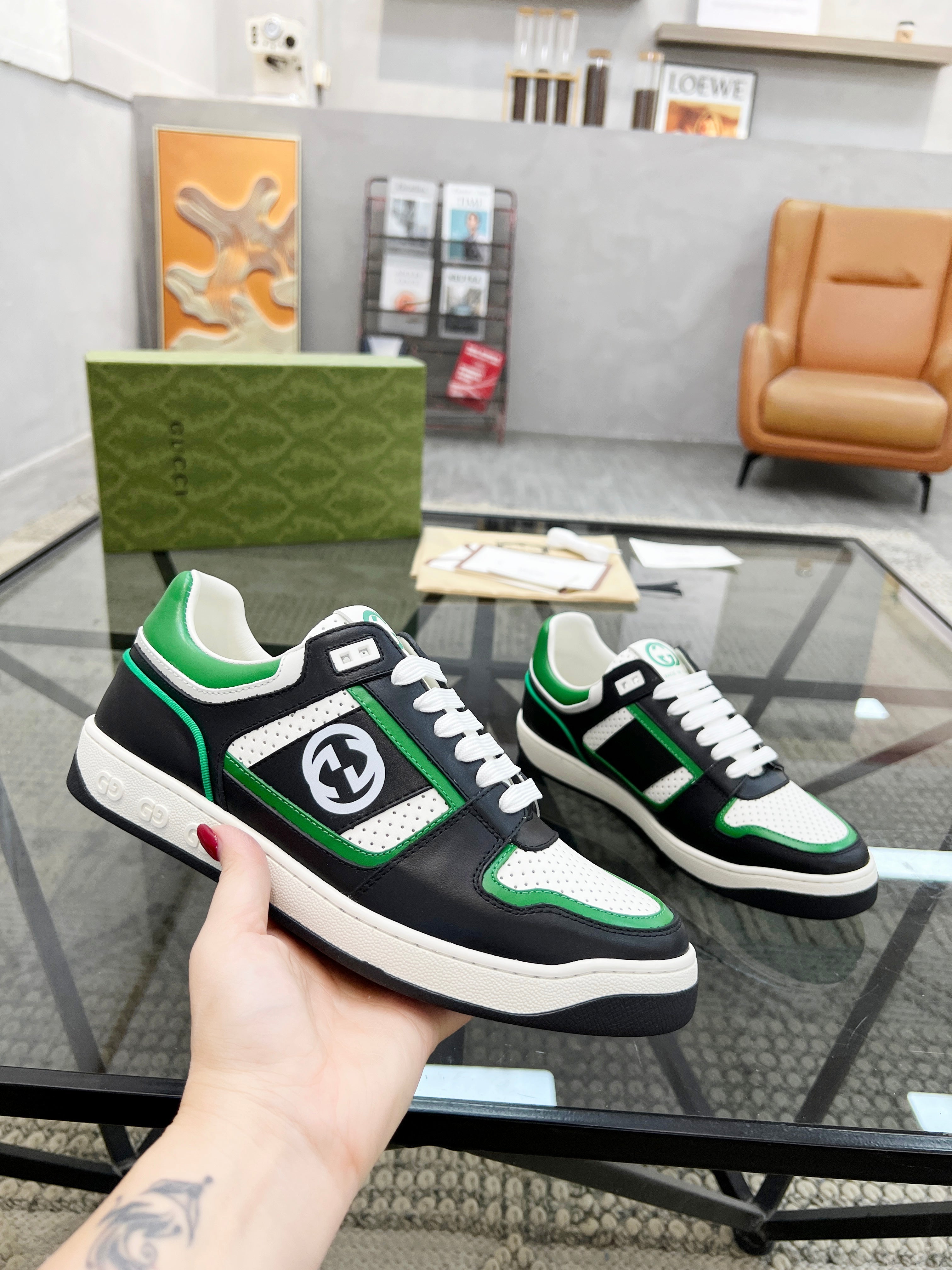 GG Men's Sneaker Green Black Cowhide 525900