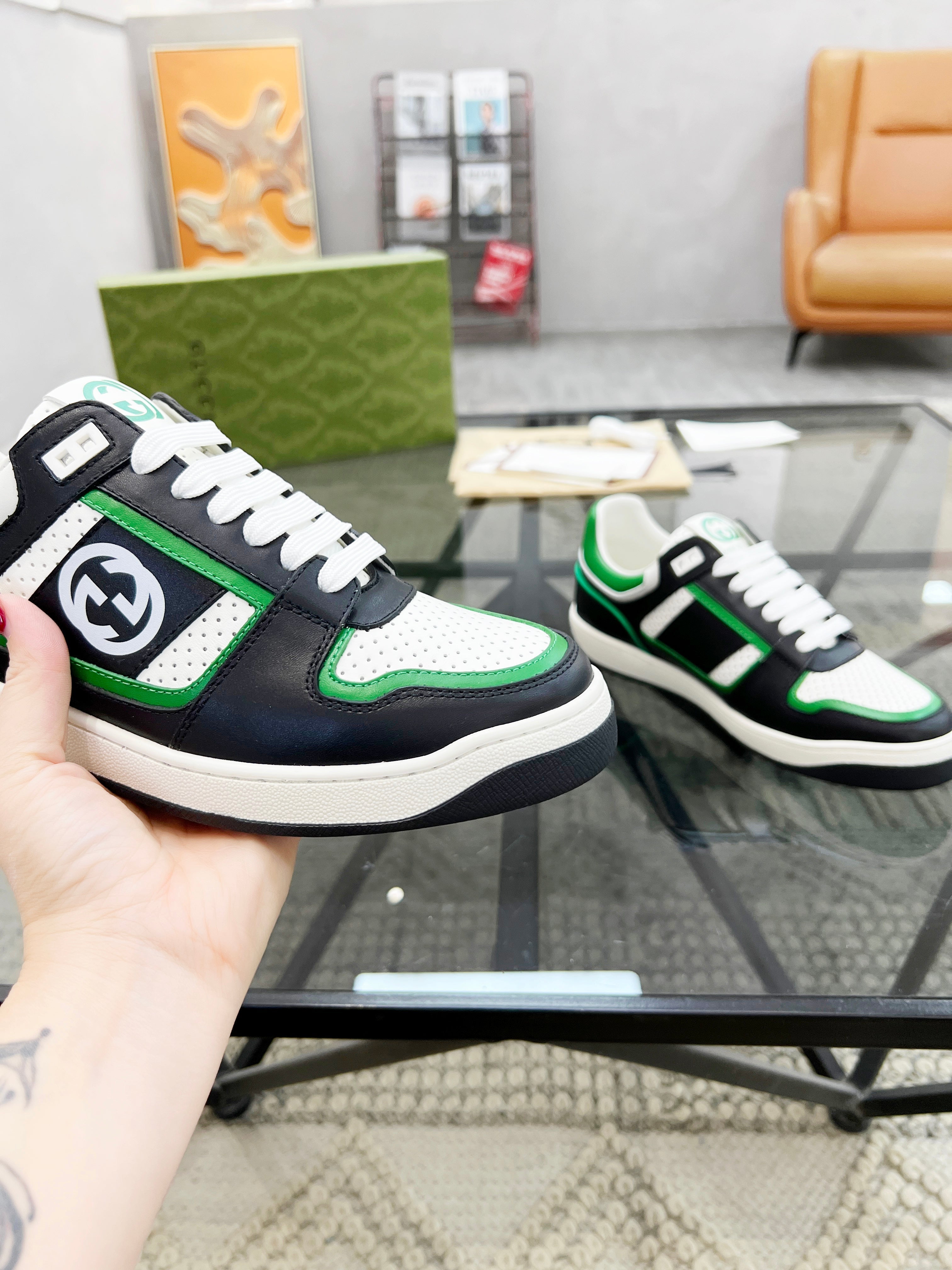 GG Men's Sneaker Green Black Cowhide 525900