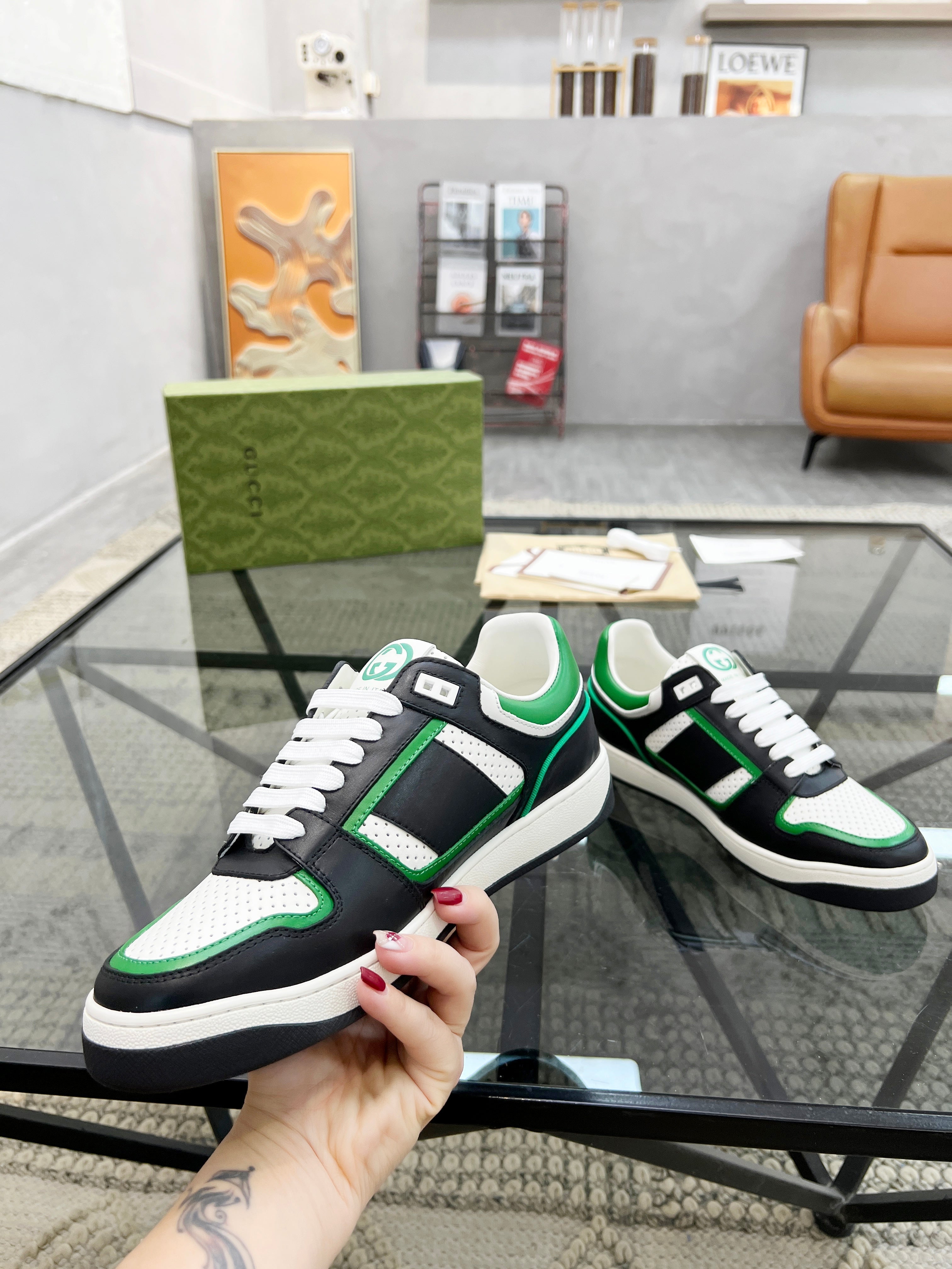 GG Men's Sneaker Green Black Cowhide 525900