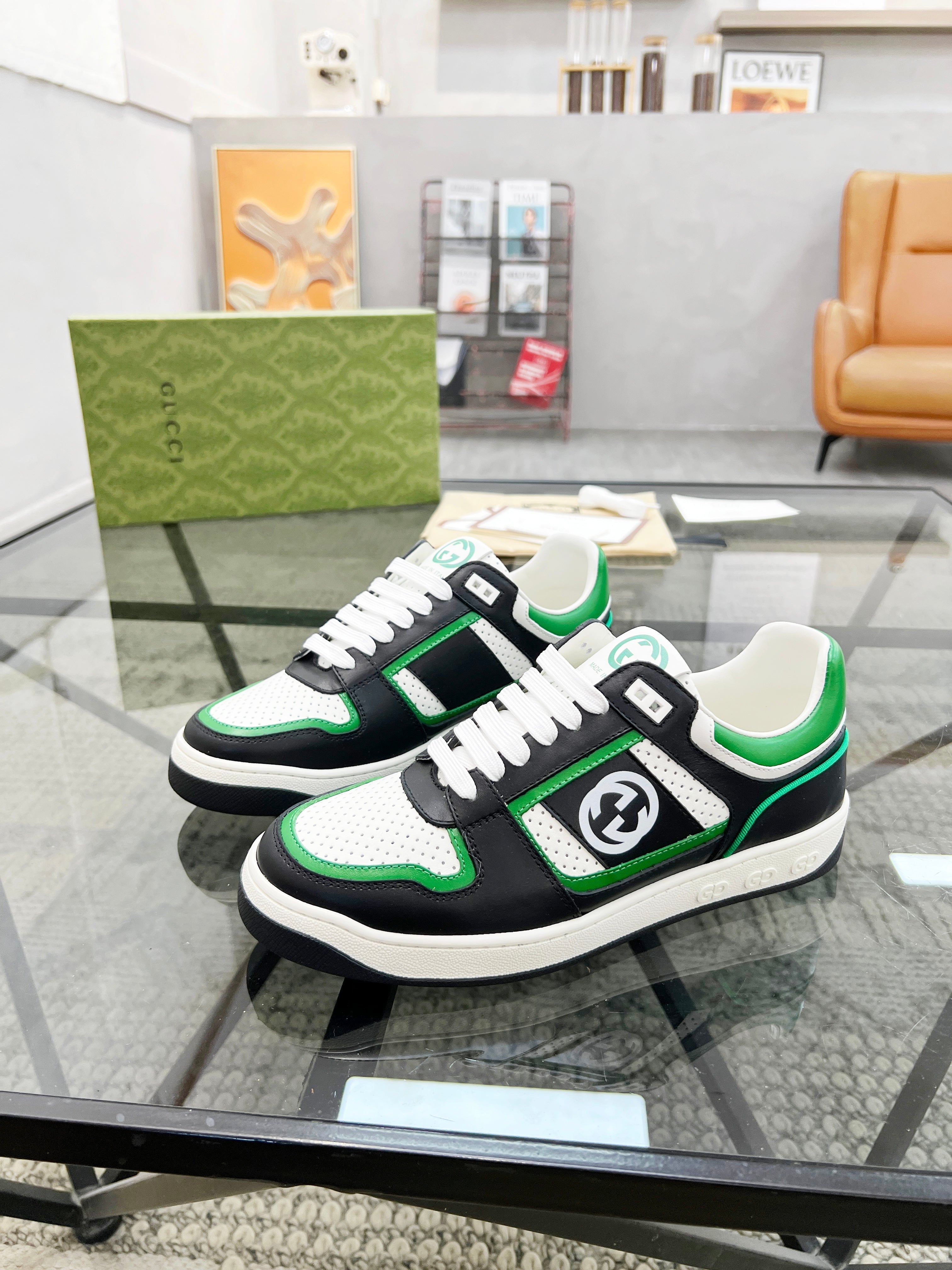 GG Men's Sneaker Green Black Cowhide 525900
