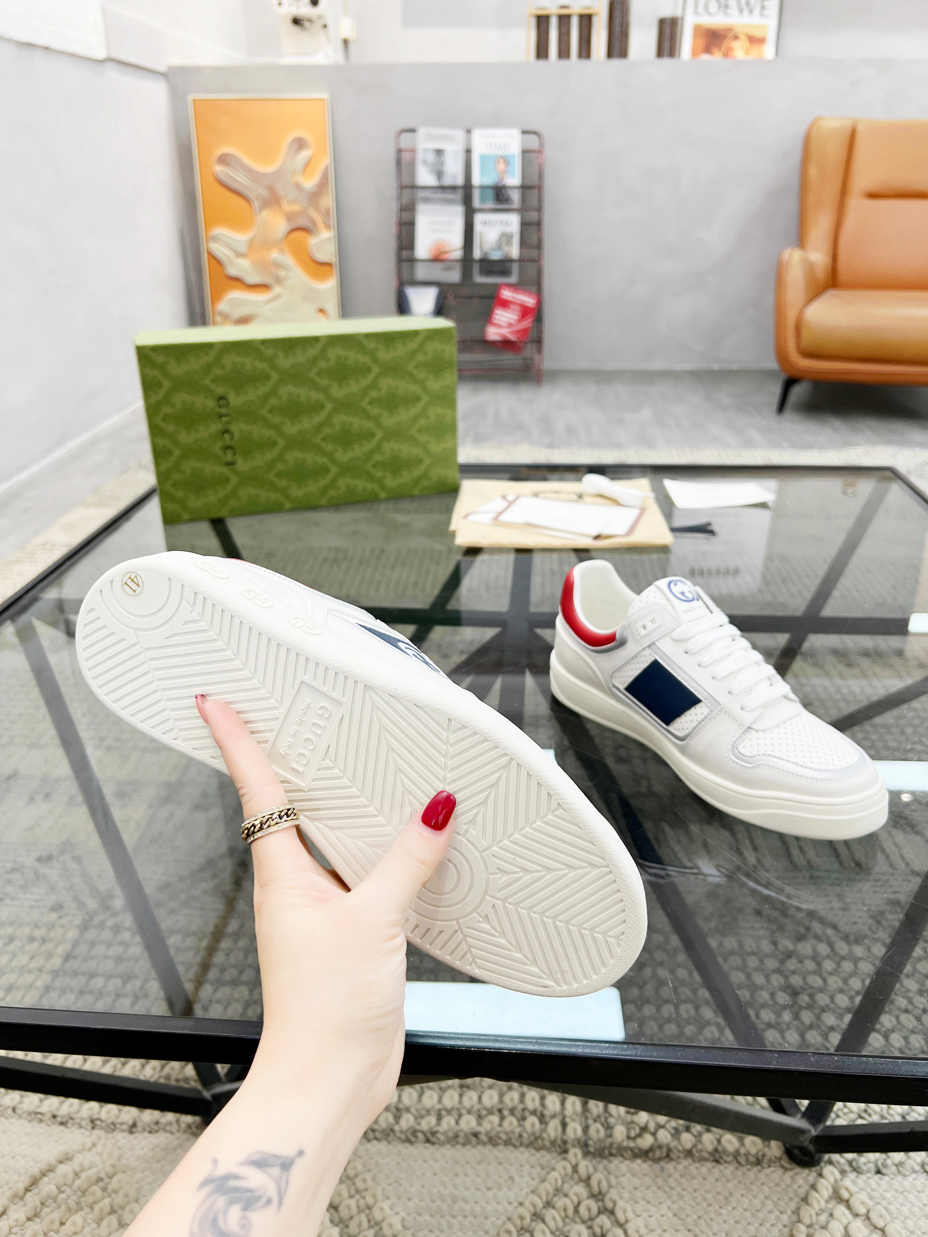 GG Men's Sneaker White Cowhide 525901