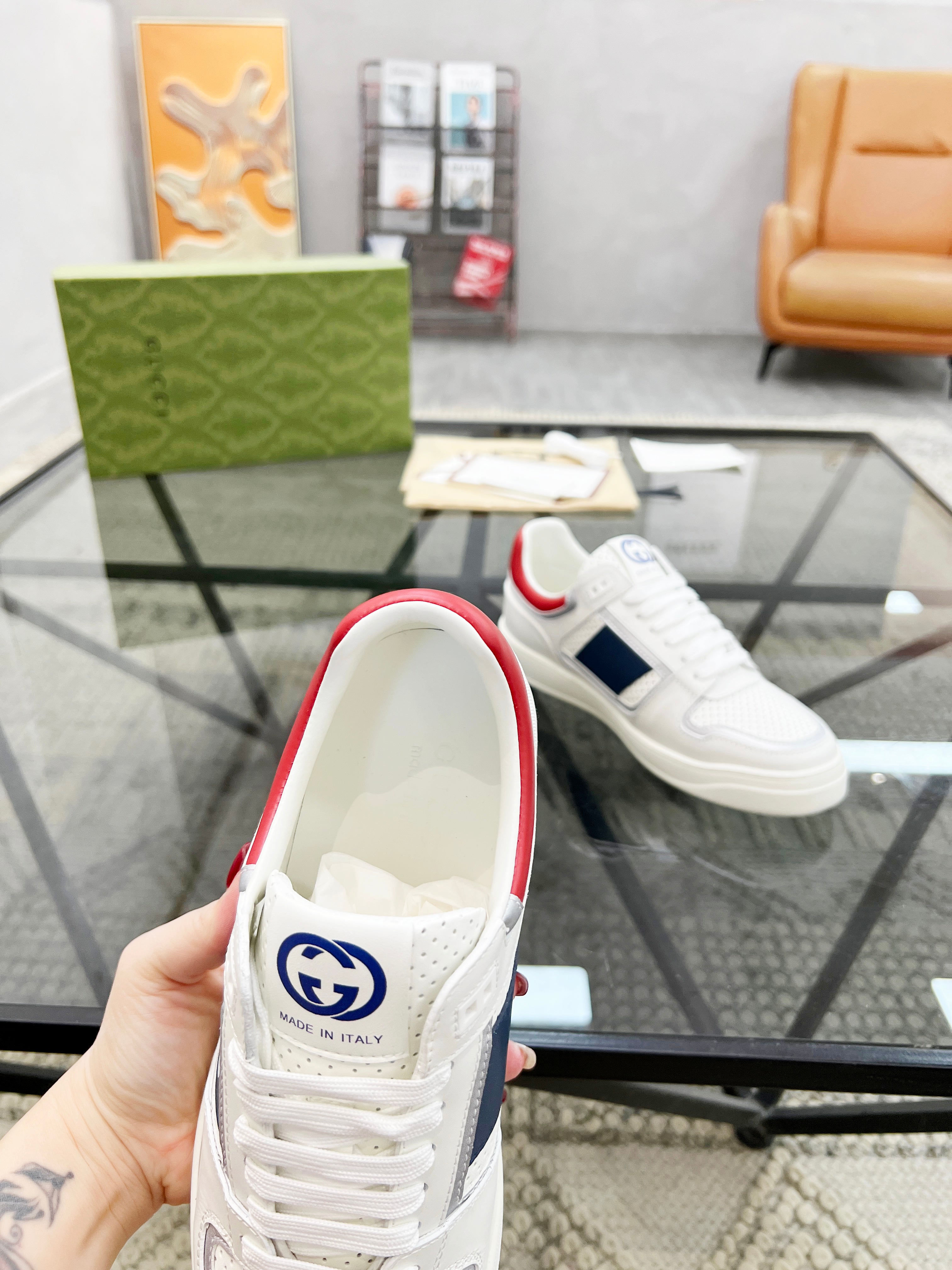 GG Men's Sneaker White Cowhide 525901