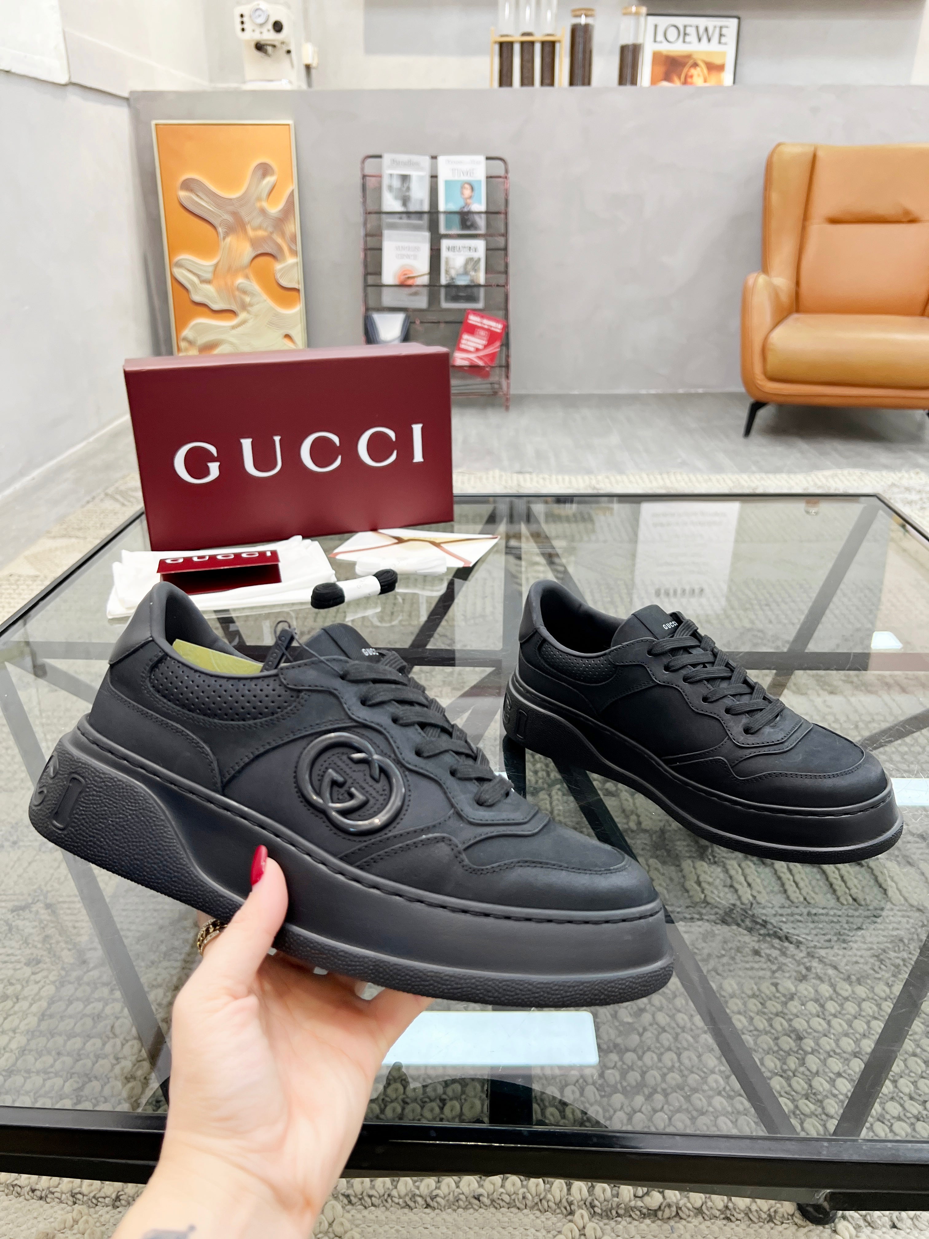 GG Men's Sneaker Black Cowhide 525914