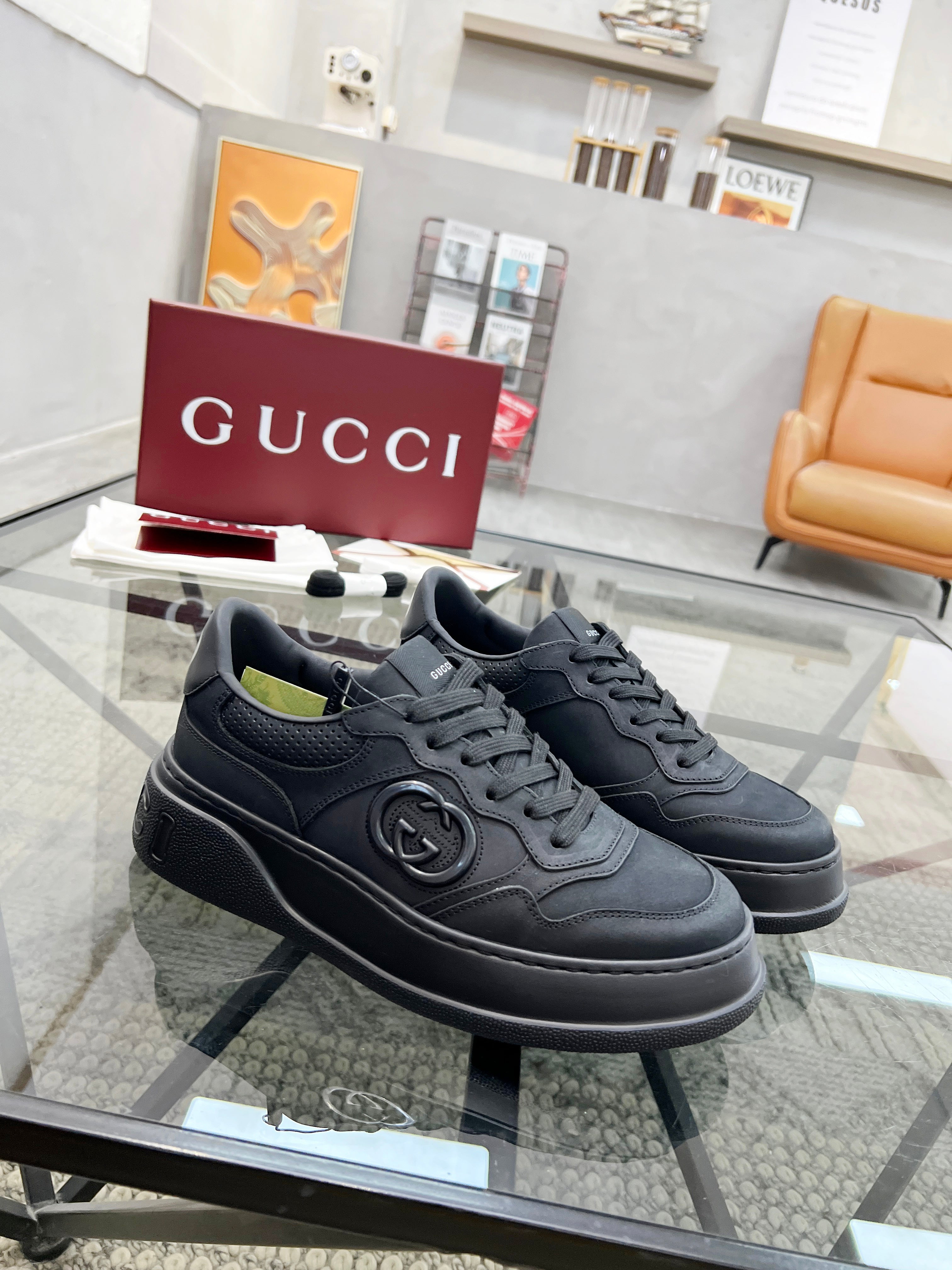 GG Men's Sneaker Black Cowhide 525914