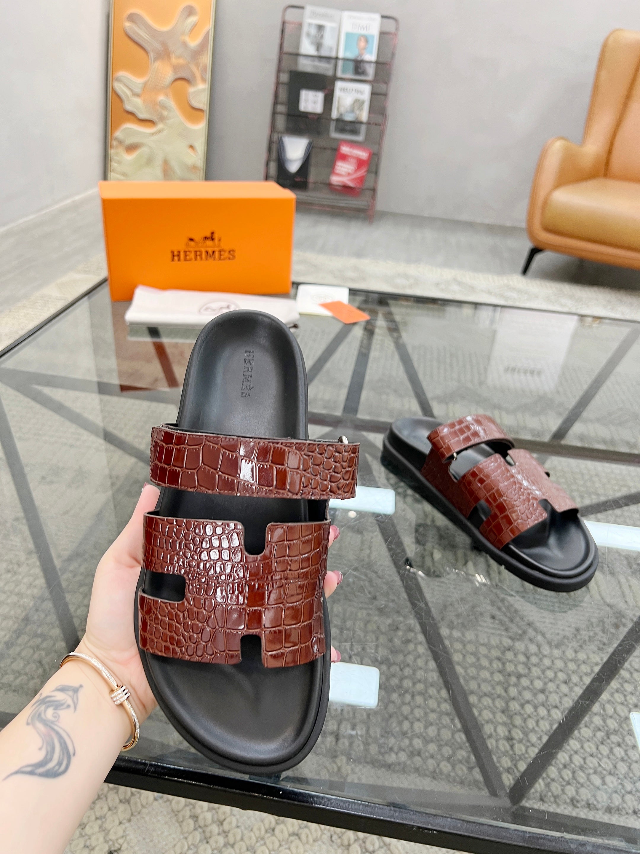 HM Men's Chypre Slide Red Cowhide 544582