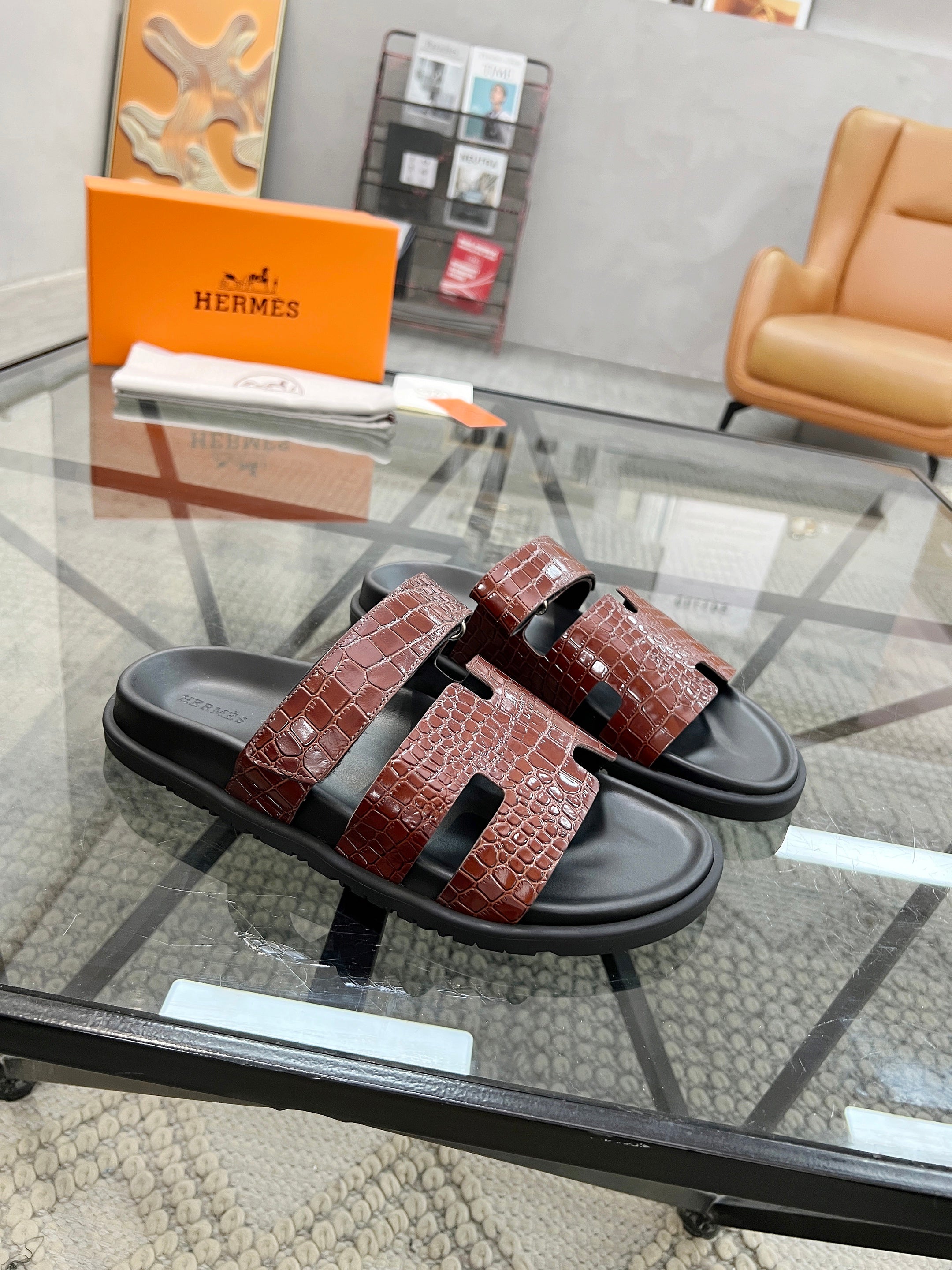 HM Men's Chypre Slide Red Cowhide 544582