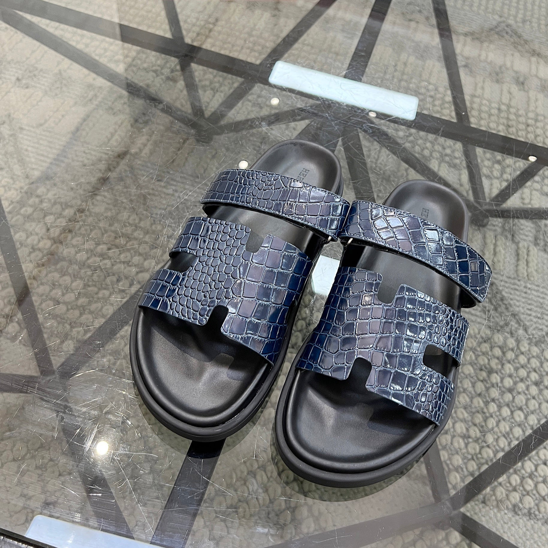 HM Men's Chypre Slide Navy Blue Cowhide 544583