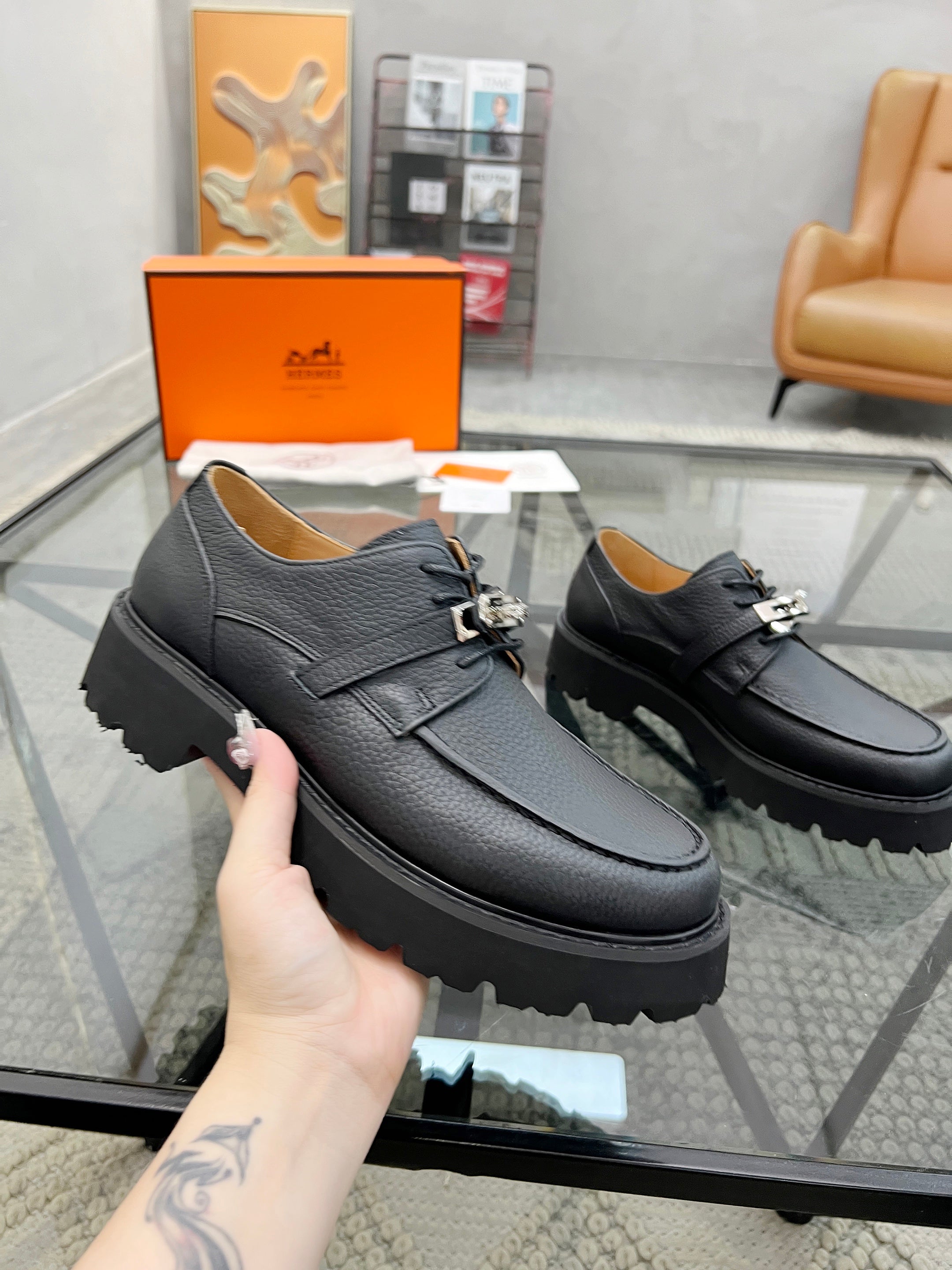 HM Men's First oxford Loafer Black Cowhide 590524