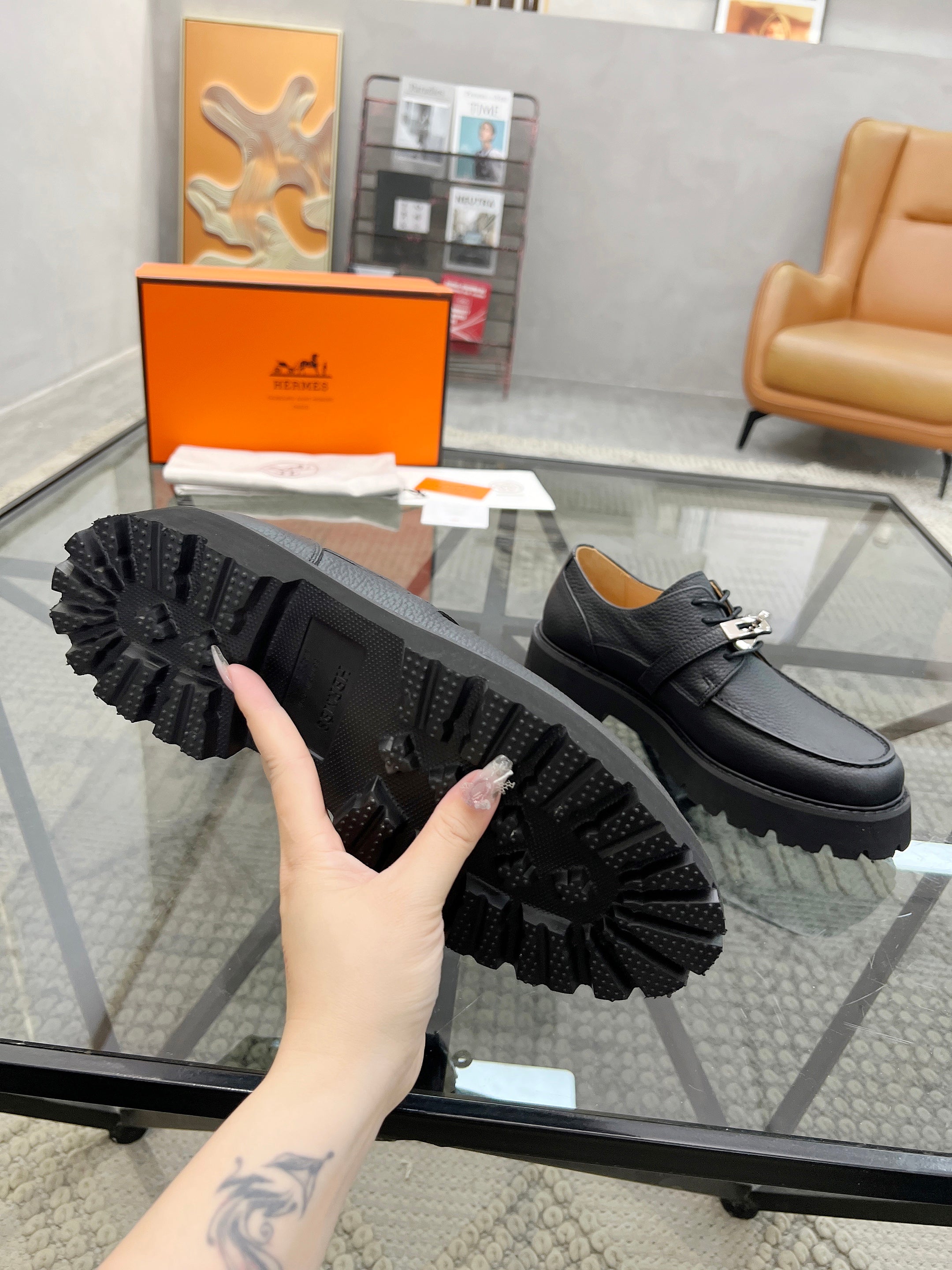 HM Men's First oxford Loafer Black Cowhide 590524