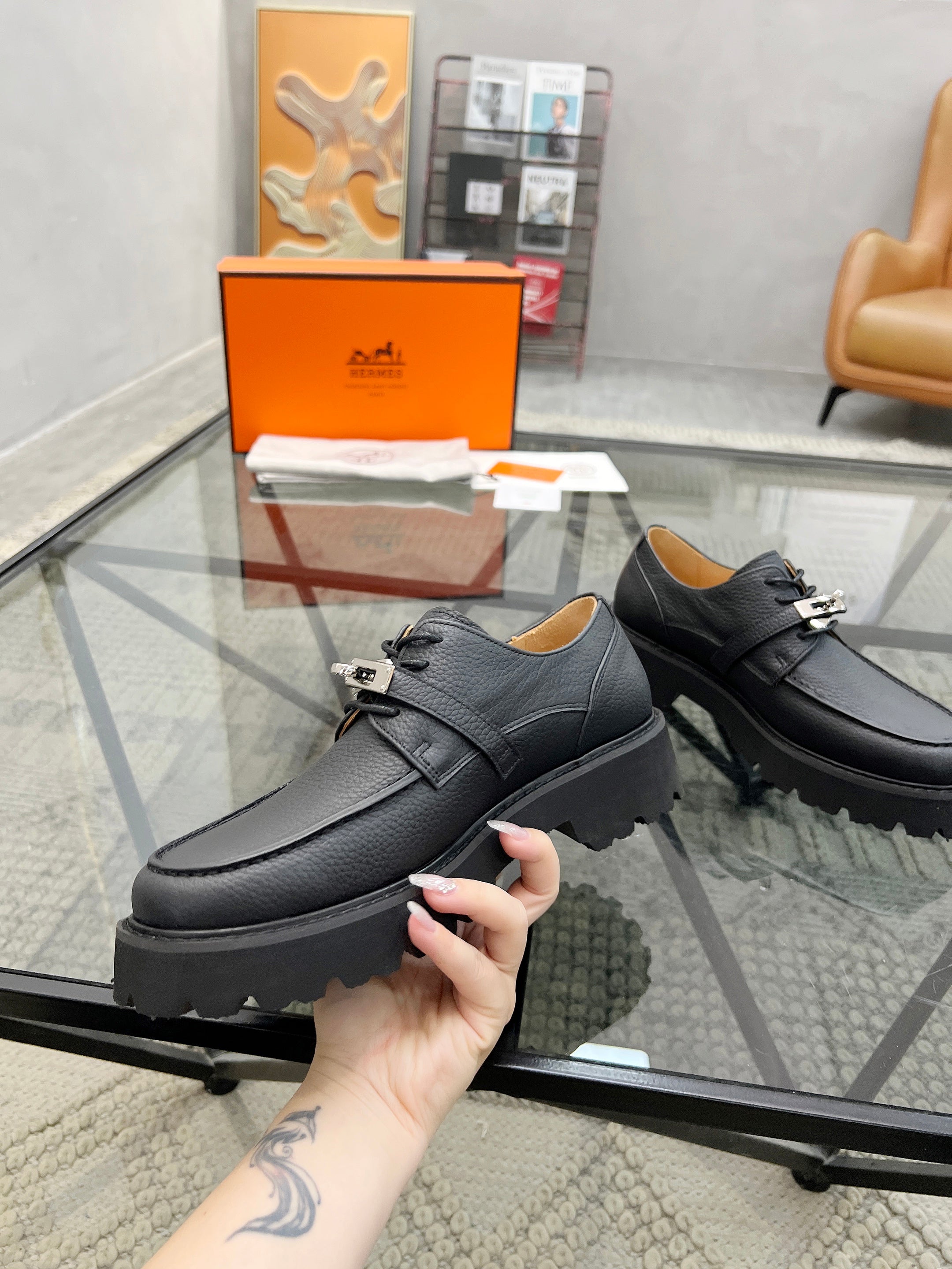 HM Men's First oxford Loafer Black Cowhide 590524