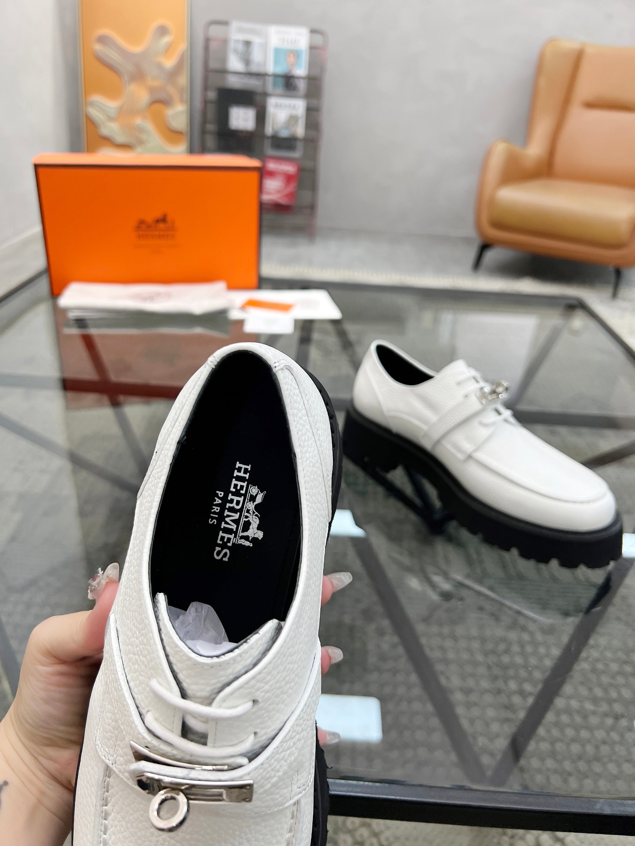 HM Men's First oxford Loafer White Cowhide 590525