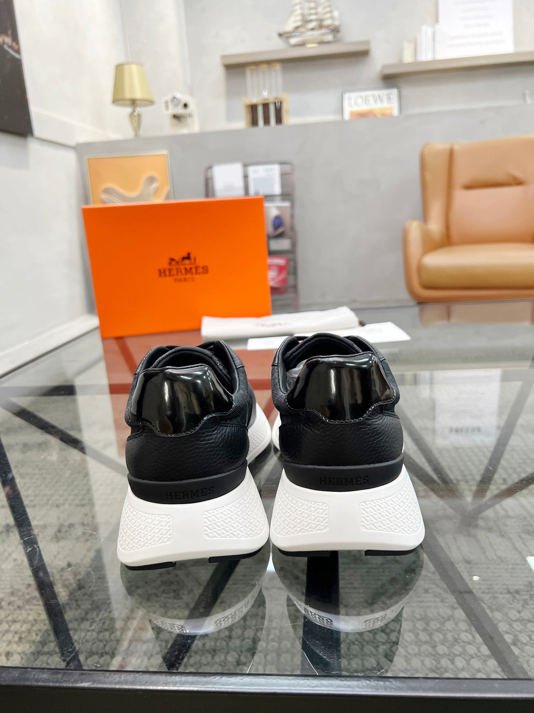 HM Men's Sneaker Black Cowhide Fabric 603852