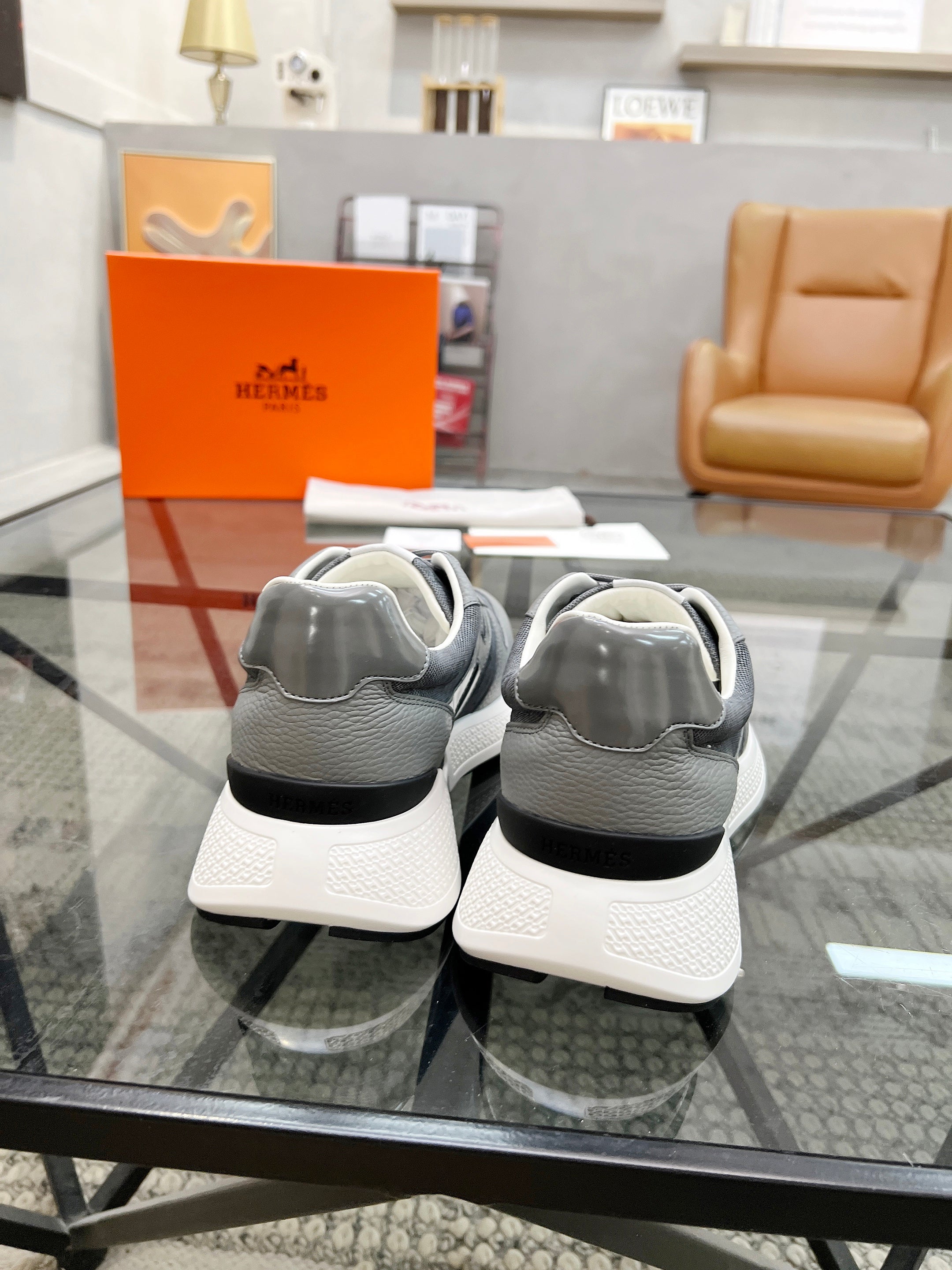 HM Men's Sneaker Grey Cowhide Fabric 603854