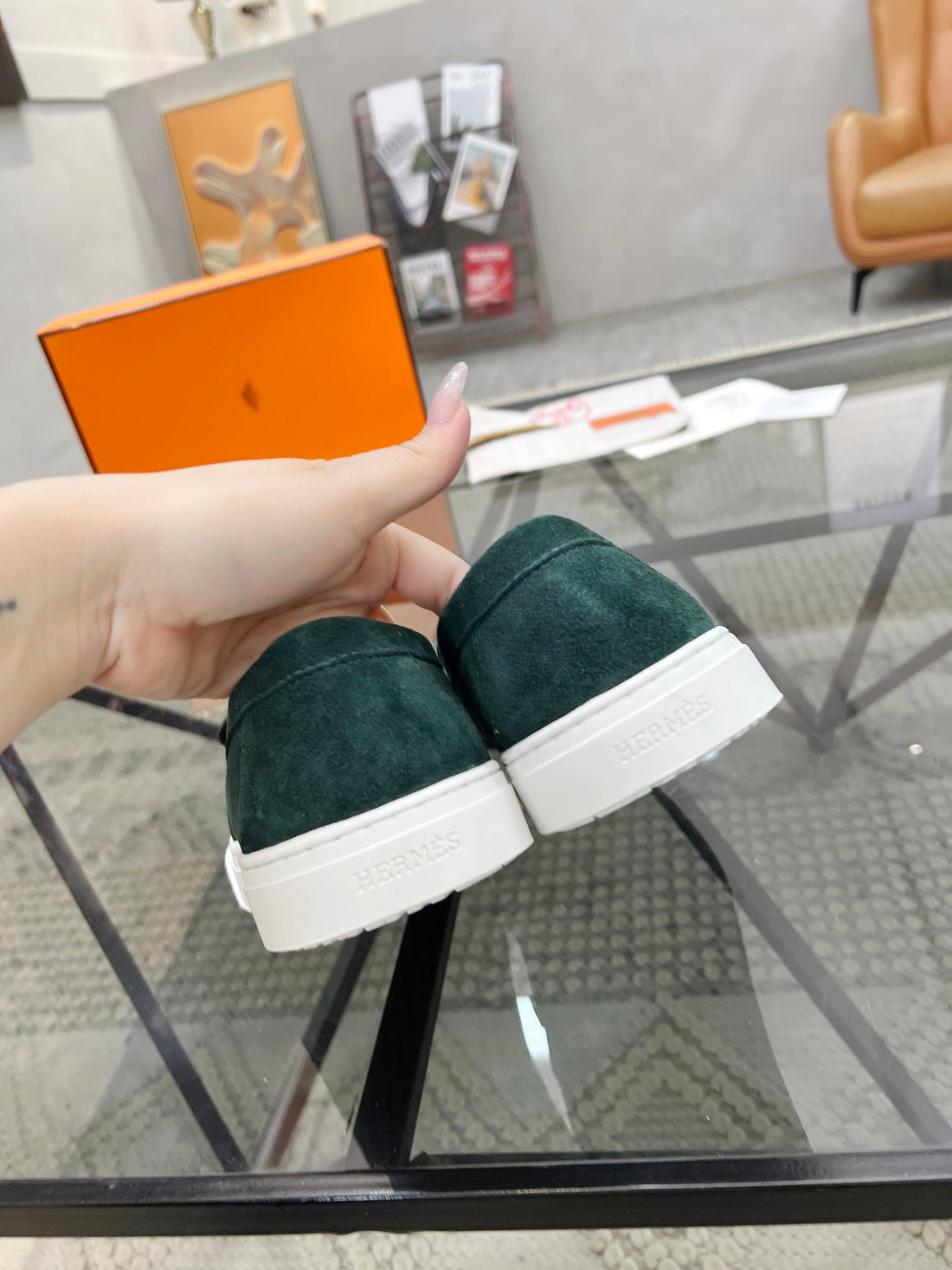 HM Men's Loafers Green Suede 621425