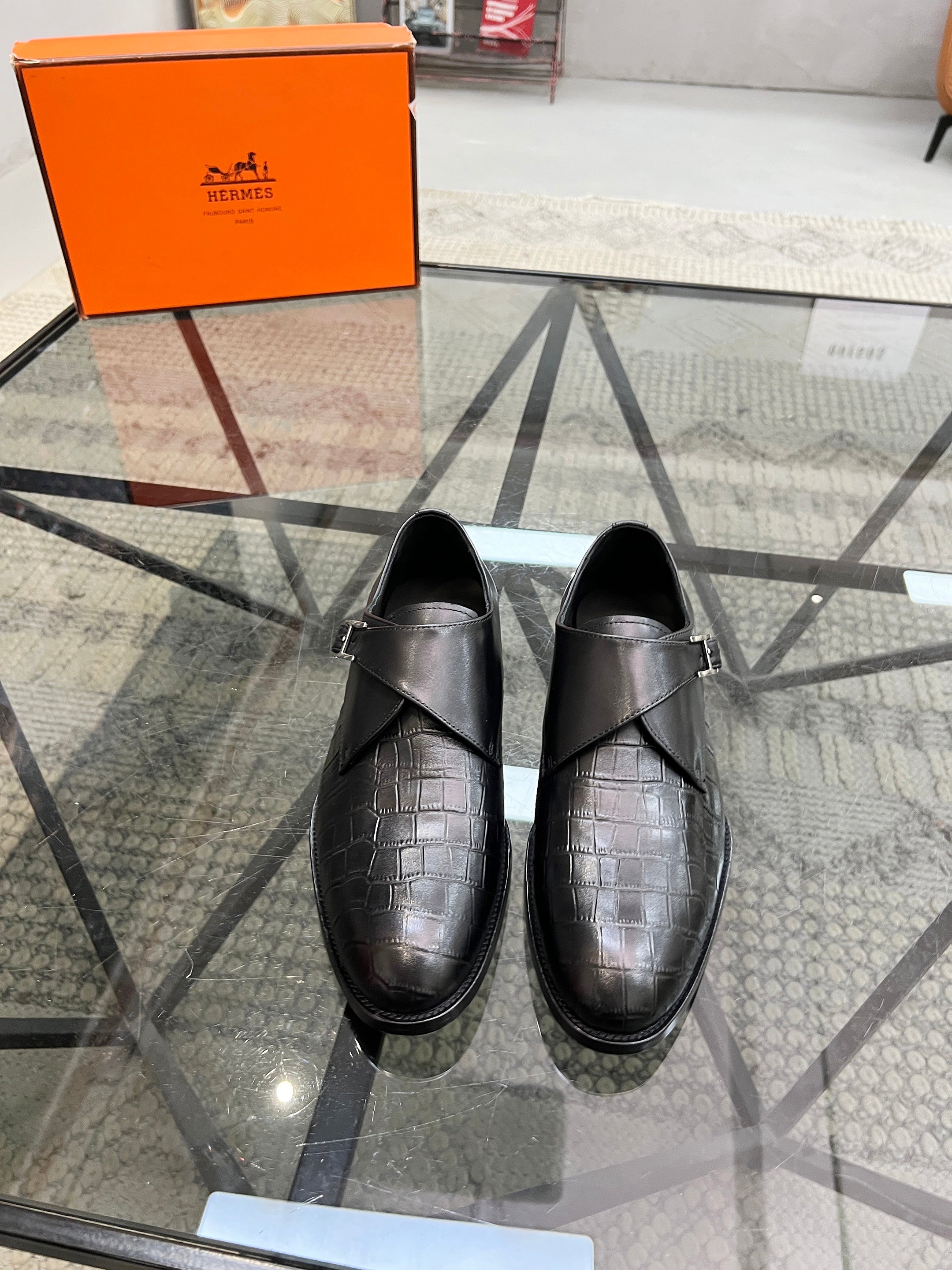 HM Men's Loafer Embossed Black Cowhide 638516