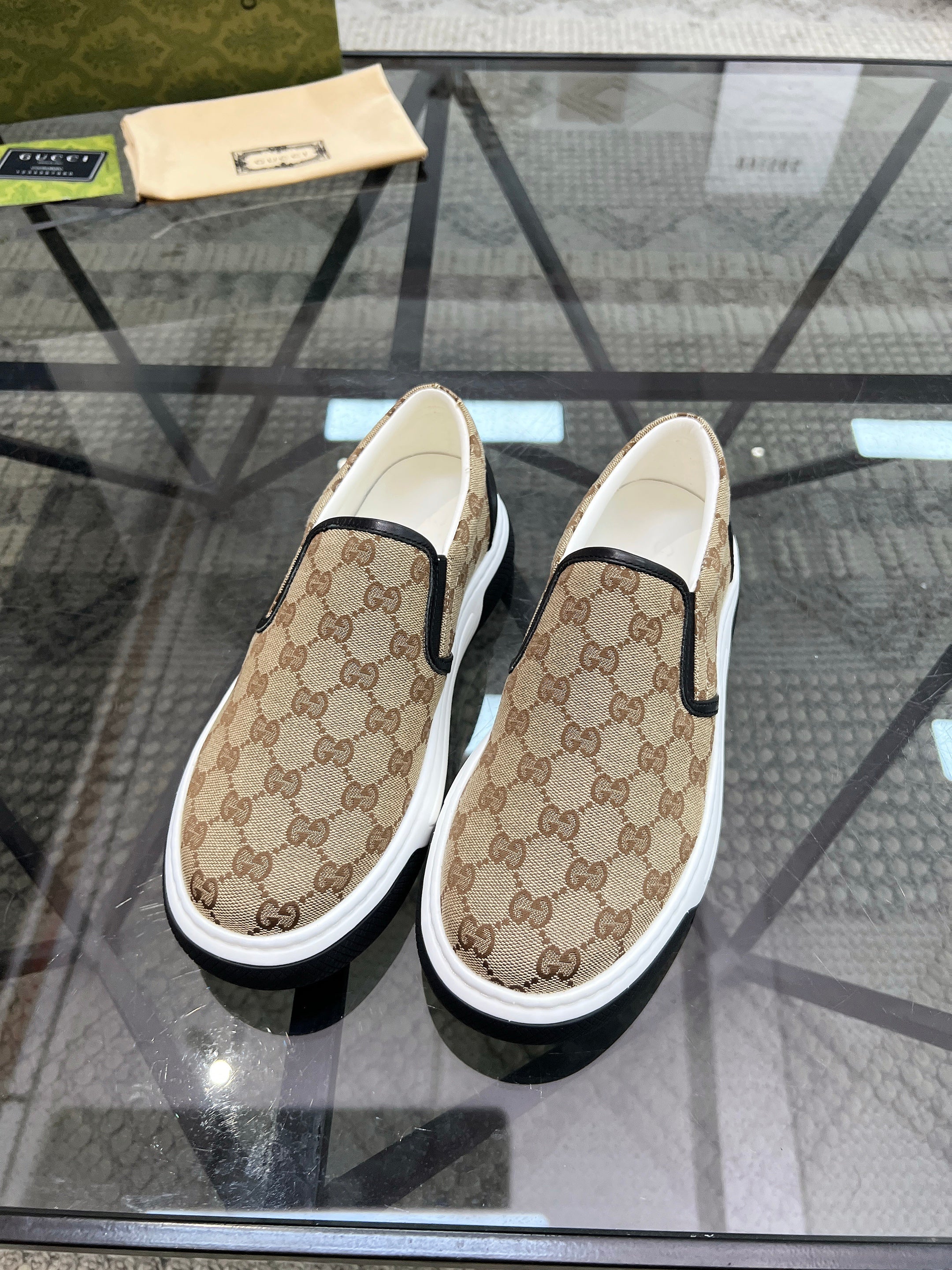 GG Men's Slip on Loafer Brown Printed Fabric 721584